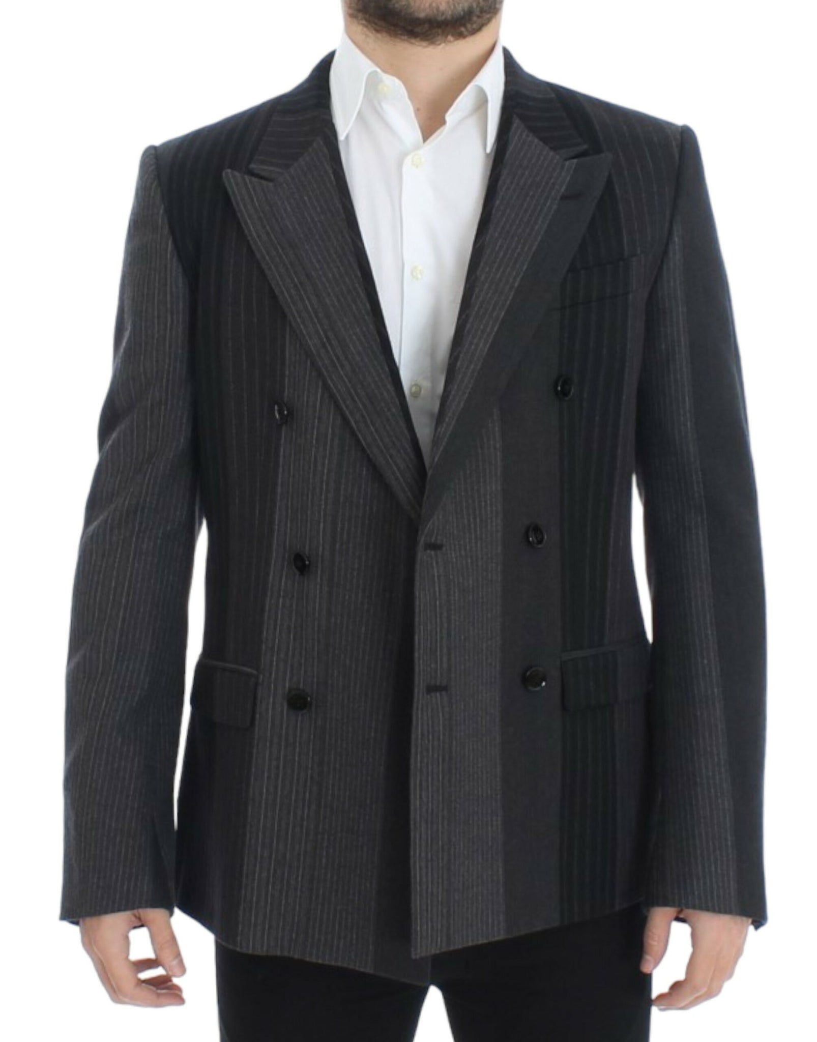 Gray striped wool stretch blazer