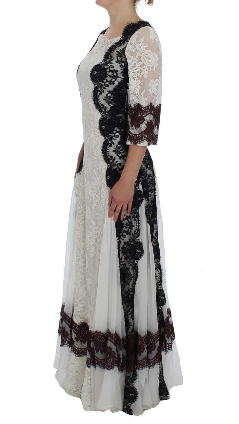 Dolce & Gabbana White Floral Lace Full Length Gown Dress