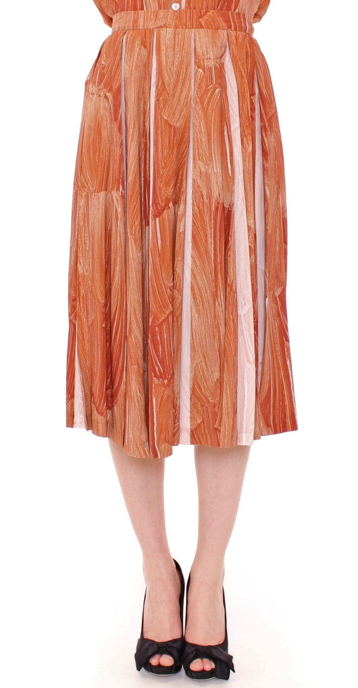 Brown Orange Below Knee Full Skirt