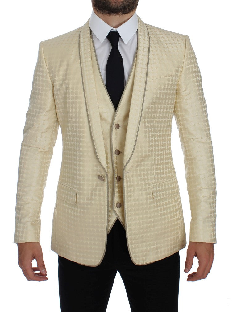 Beige Polka Dot Silk 2 Piece Blazer