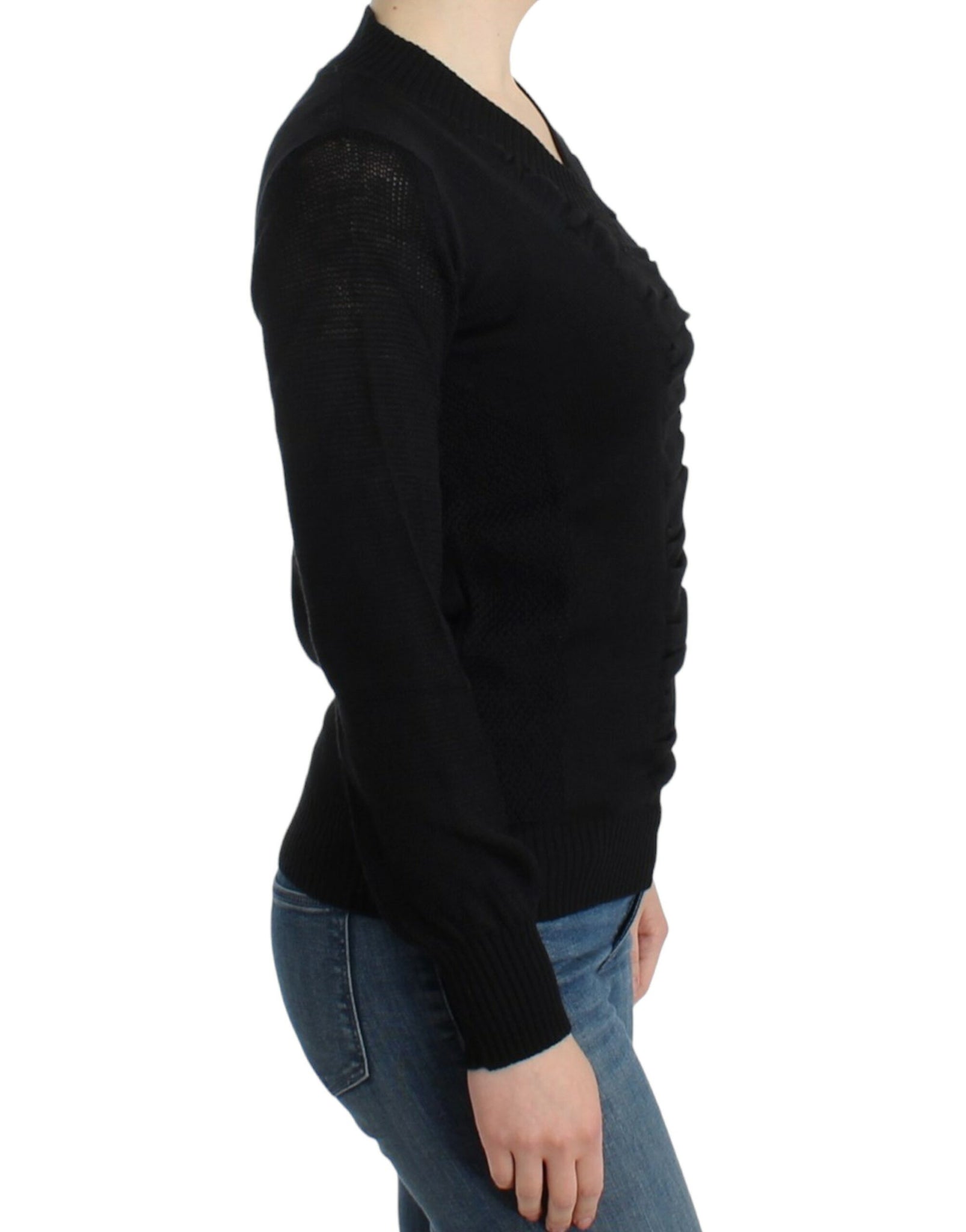 Black V-neck wool sweater