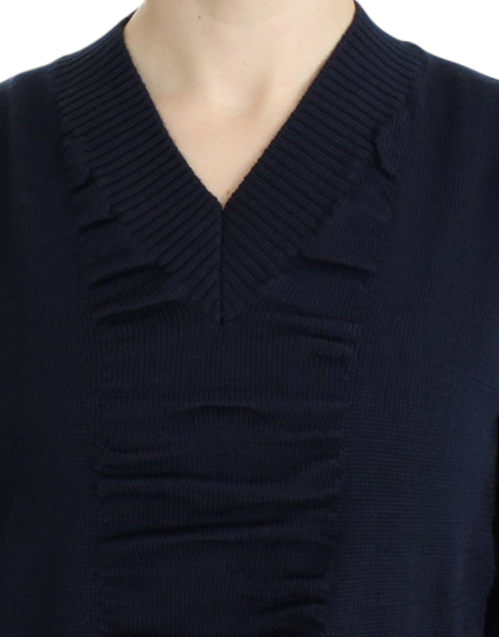 Dark blue V-neck wool sweater