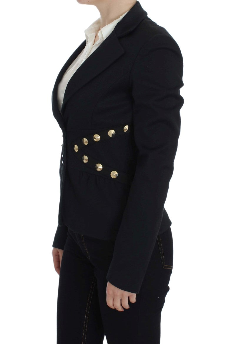 Black Cotton Stretch Gold Studded Blazer Jacket