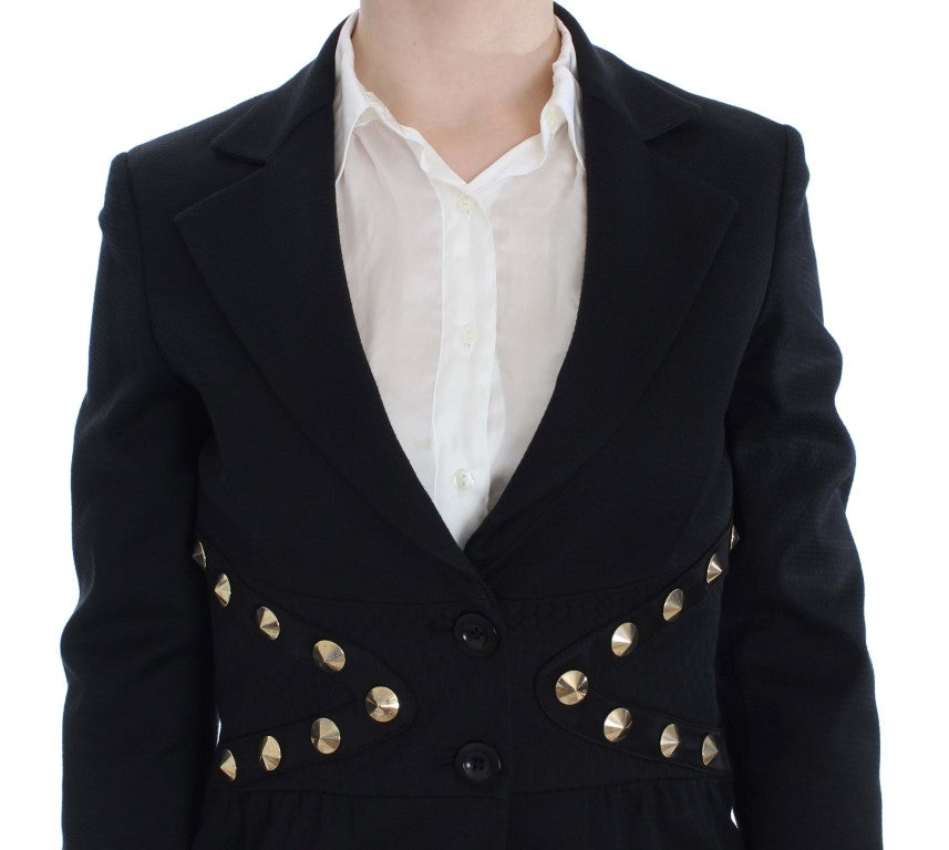 Black Cotton Stretch Gold Studded Blazer Jacket