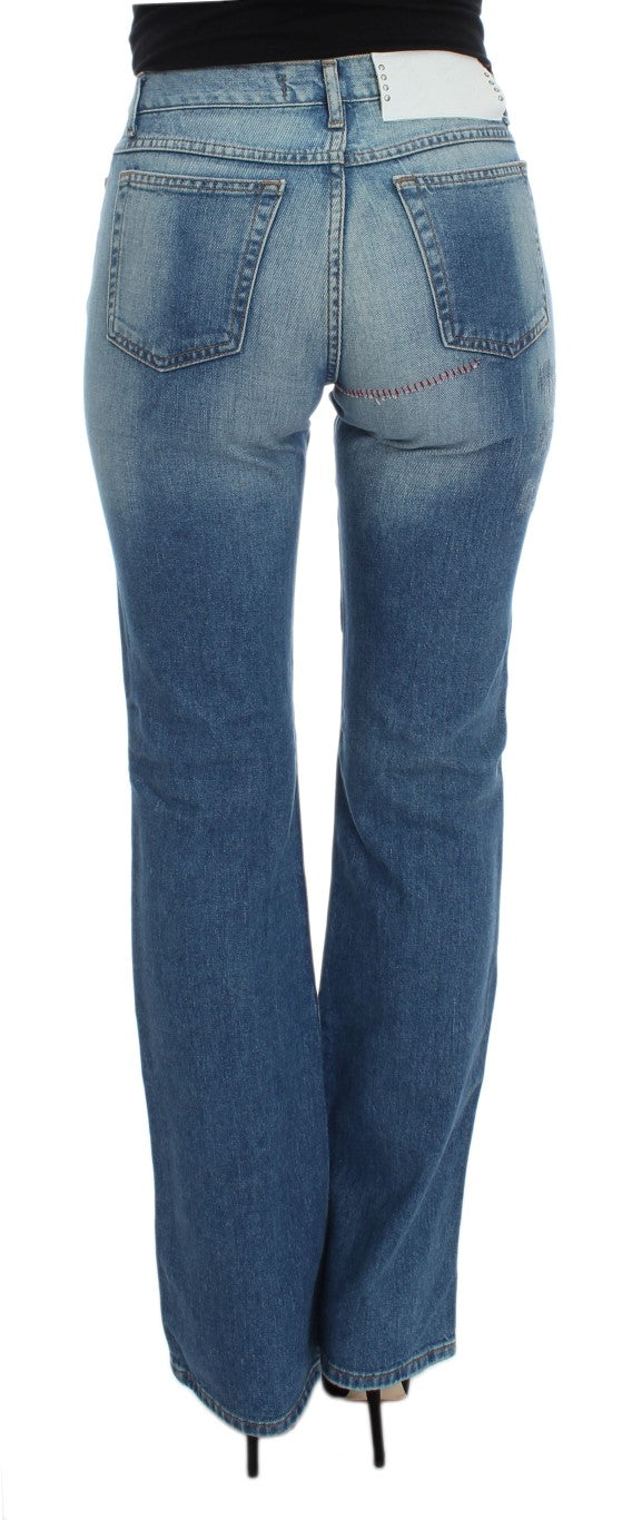 Blue Wash Cotton Slim Fit Bootcut Jeans