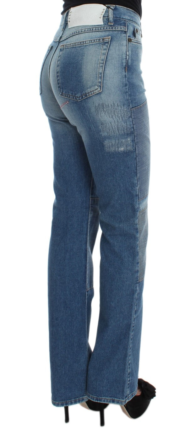 Blue Wash Cotton Slim Fit Bootcut Jeans