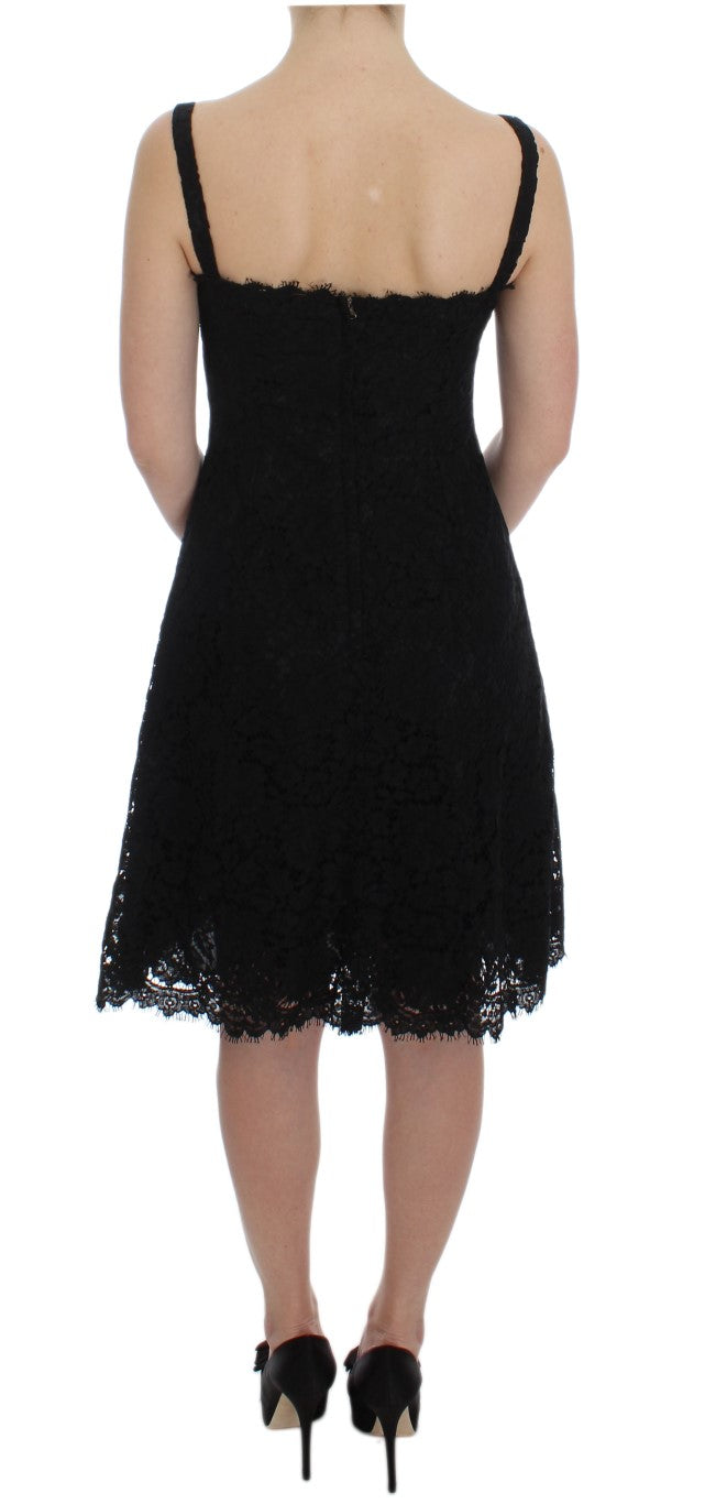 Black Floral Lace Shift Knee Length Dress