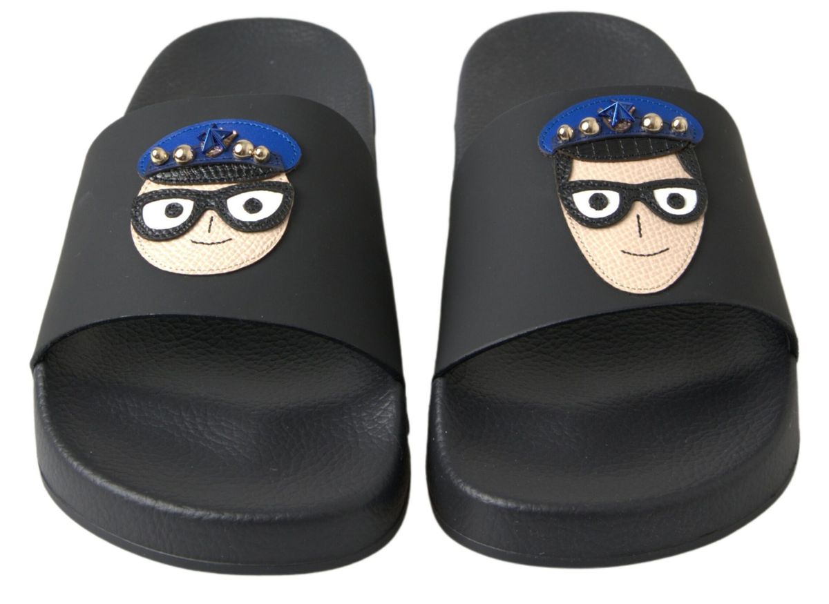 Dolce & Gabbana Black Slides Sandals Beach Saint Barth Shoes