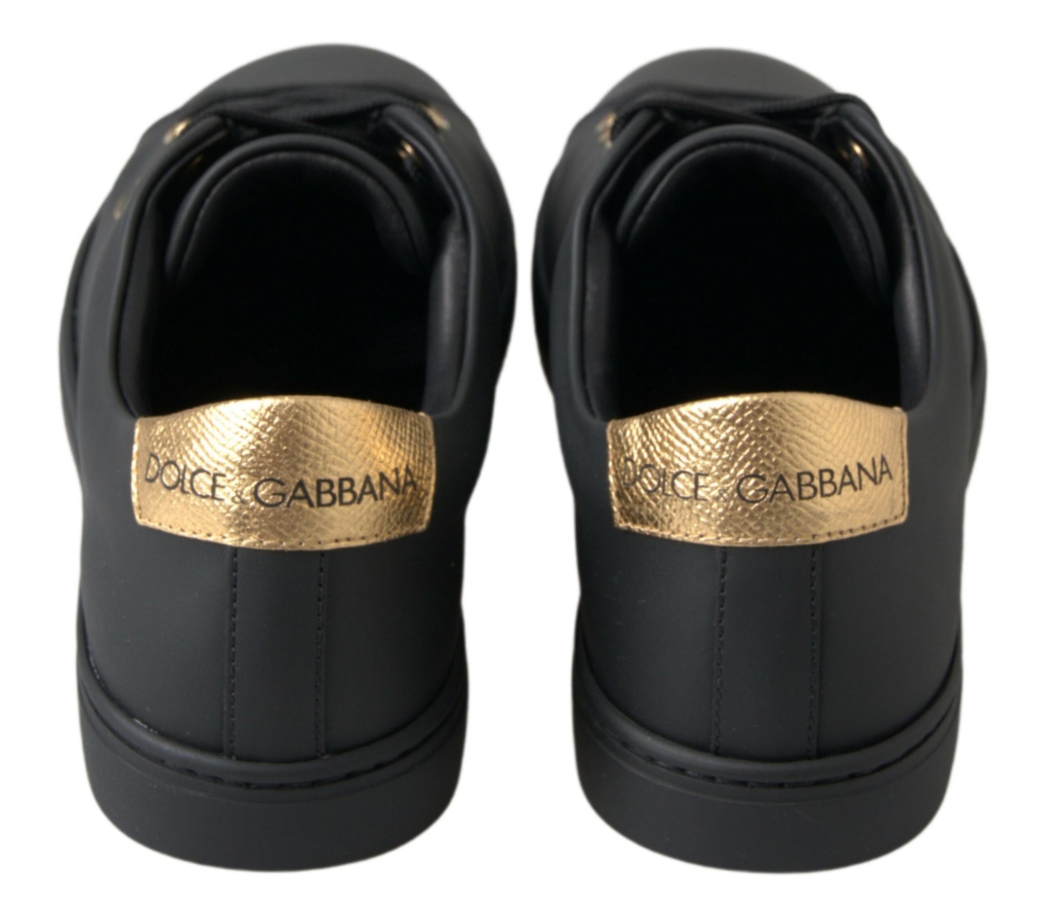 Dolce & Gabbana Black Gold Leather Classic Sneakers Shoes