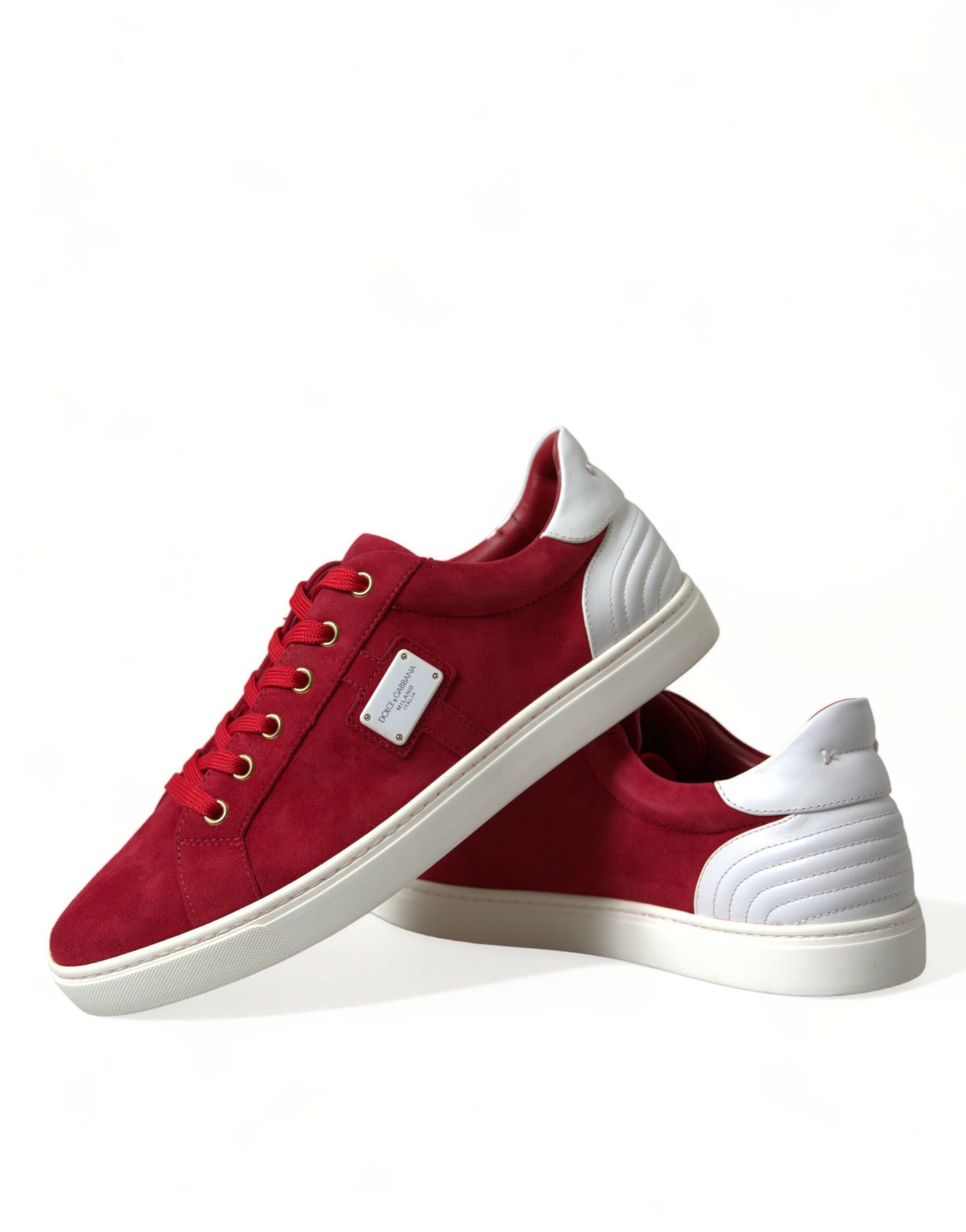 Dolce & Gabbana Red Suede Leather Low Top Sneakers Shoes