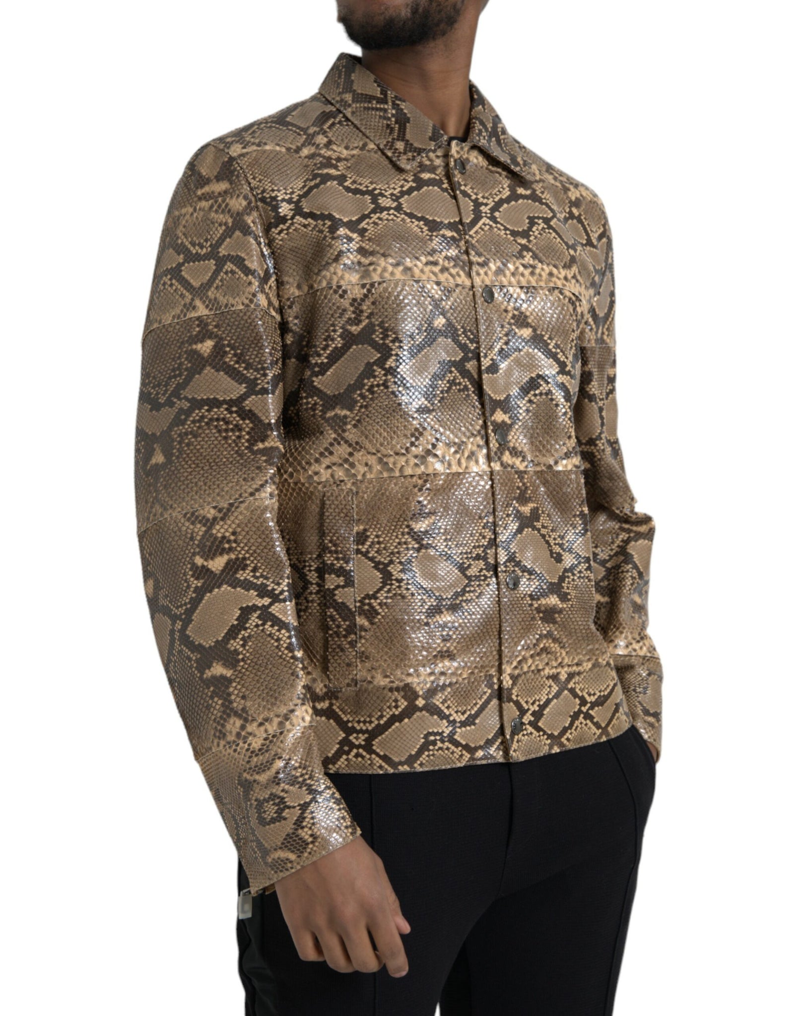 Dolce & Gabbana Beige Exotic Leather Biker Blouson Jacket