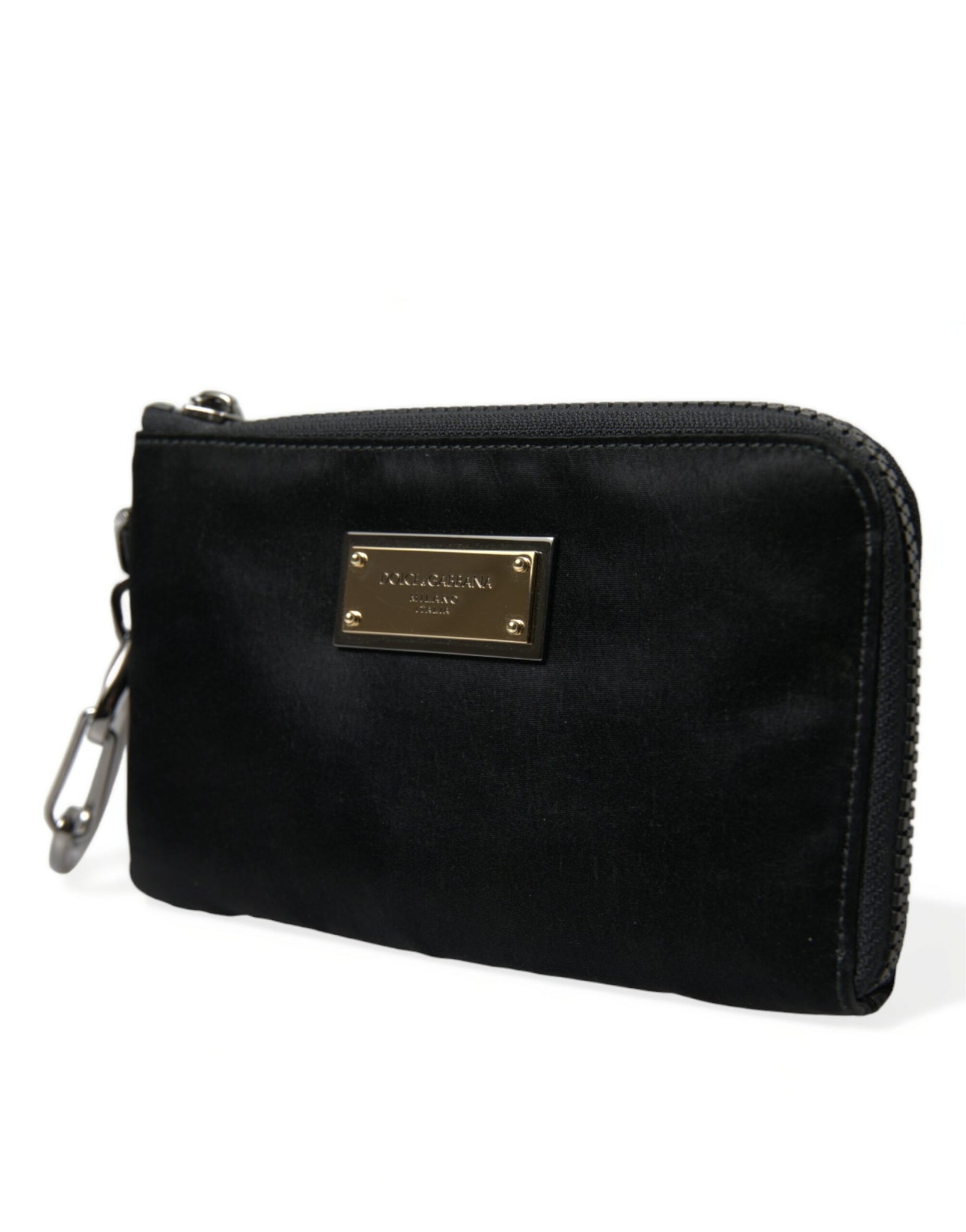 Dolce & Gabbana Black Nylon Logo Plaque Keyring Pouch Clutch Bag