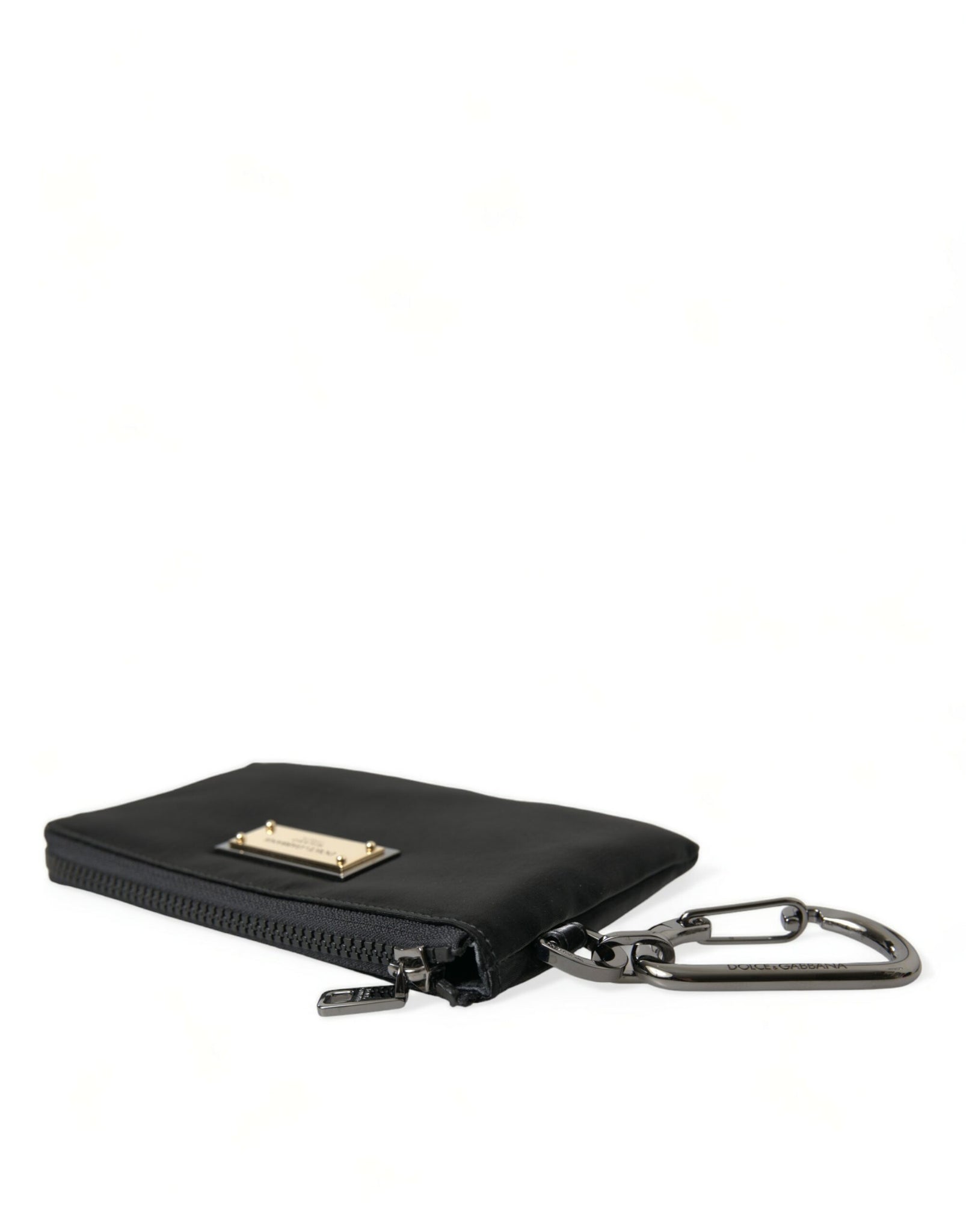 Dolce & Gabbana Black Nylon Logo Plaque Keyring Pouch Clutch Bag