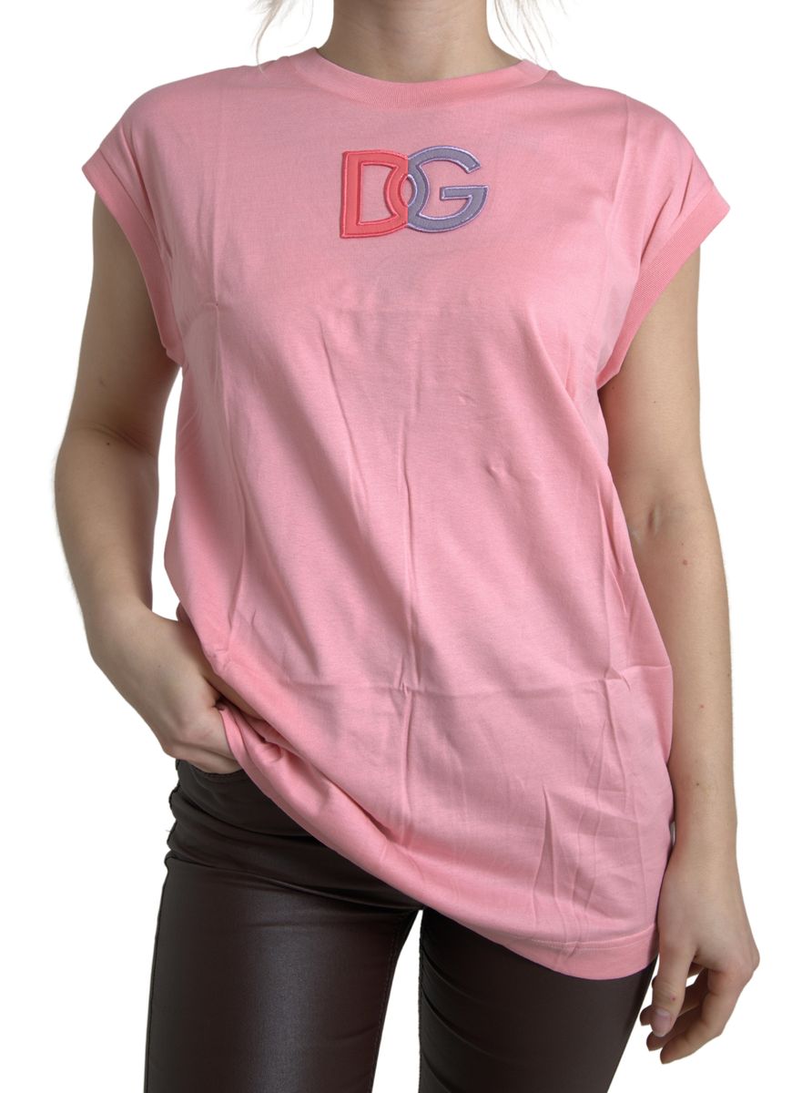 Dolce & Gabbana Pink Cotton DG Logo Crew Neck Tank T-shirt