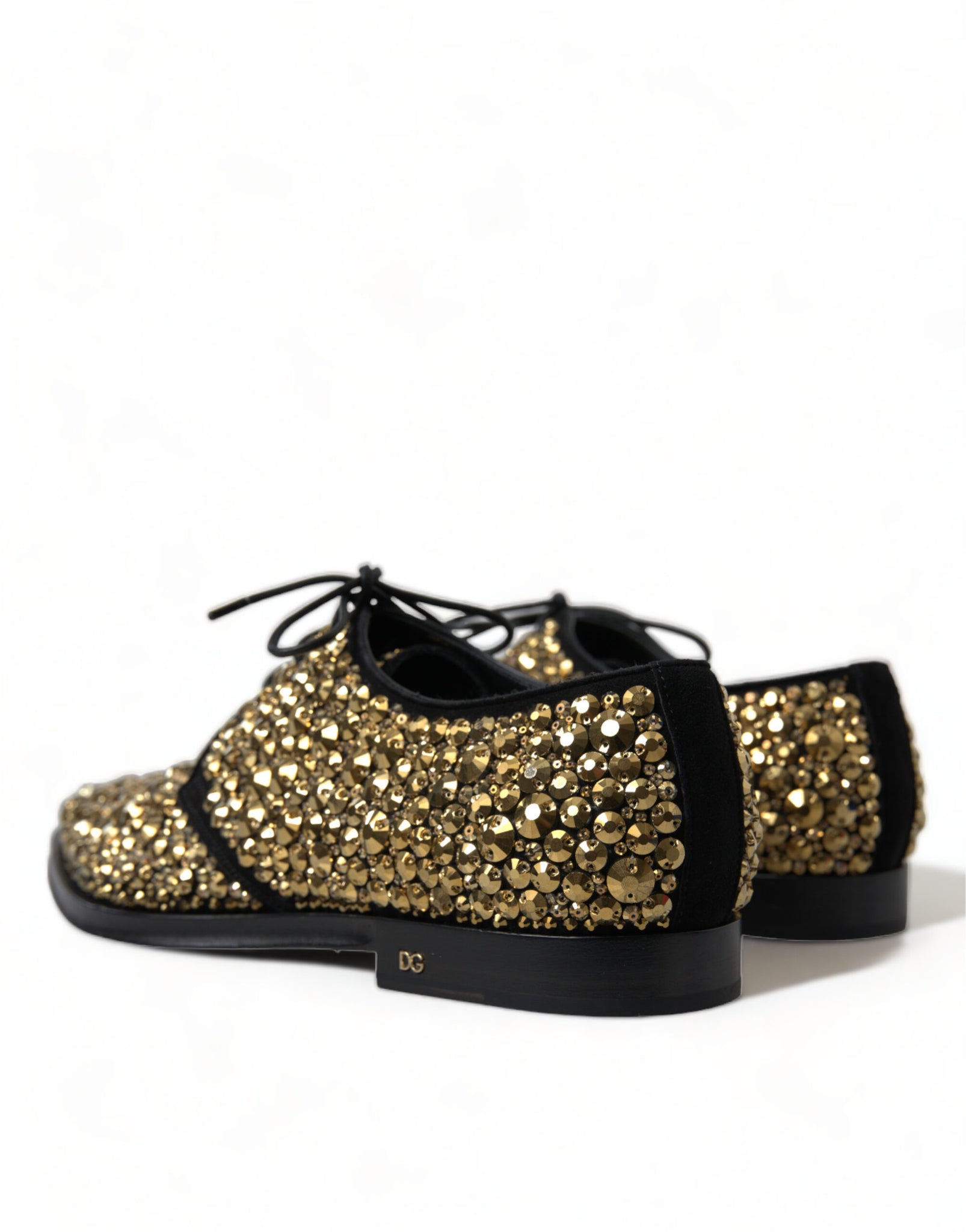 Dolce & Gabbana Black Gold Embellished Derby Dress Shoes