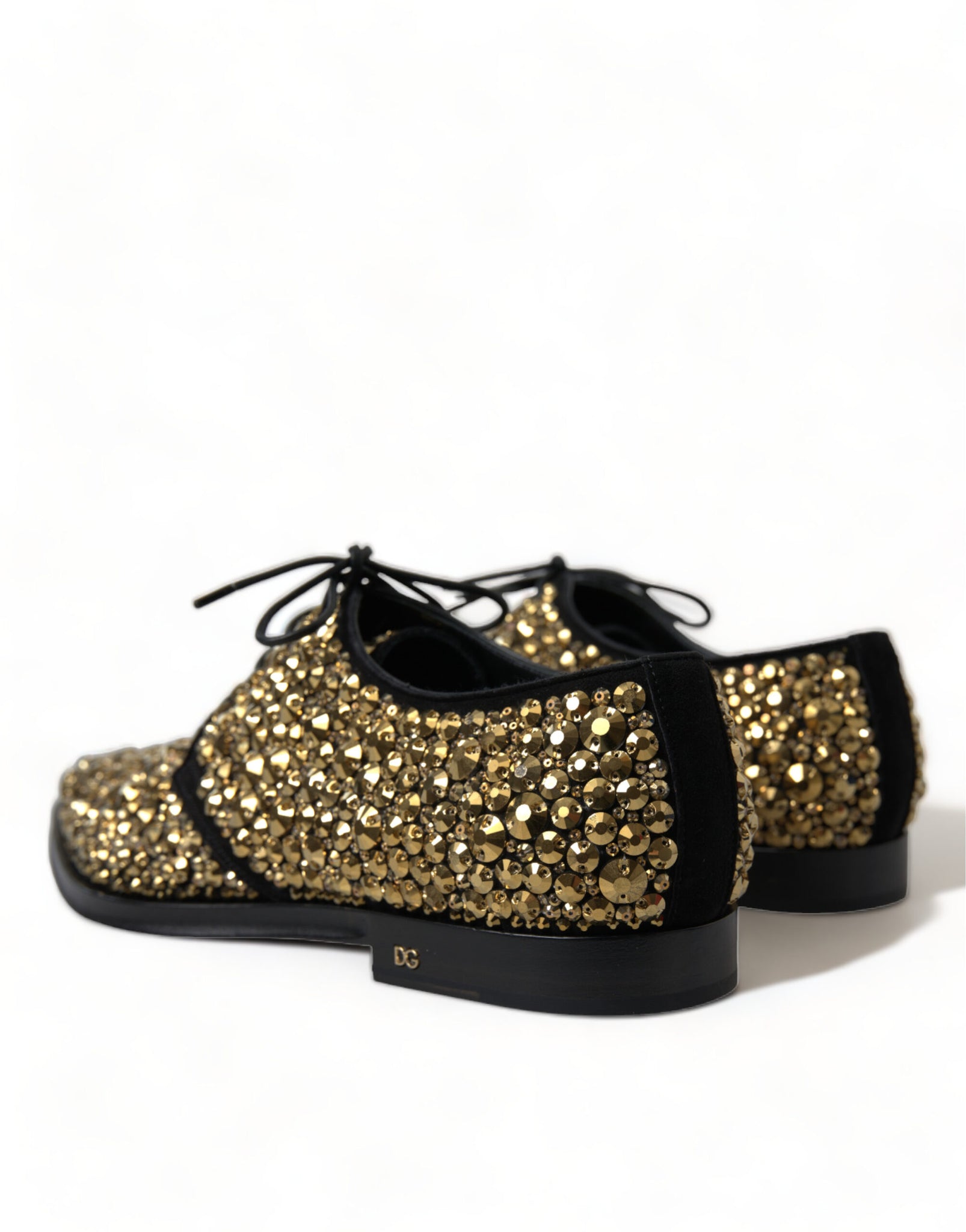 Dolce & Gabbana Black Gold Embellished Derby Dress Shoes