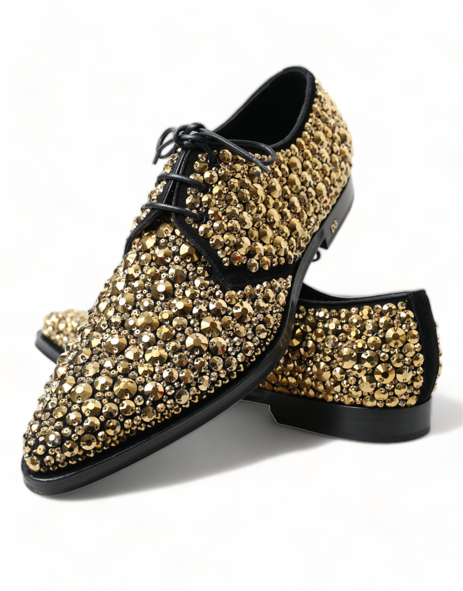 Dolce & Gabbana Black Gold Embellished Derby Dress Shoes