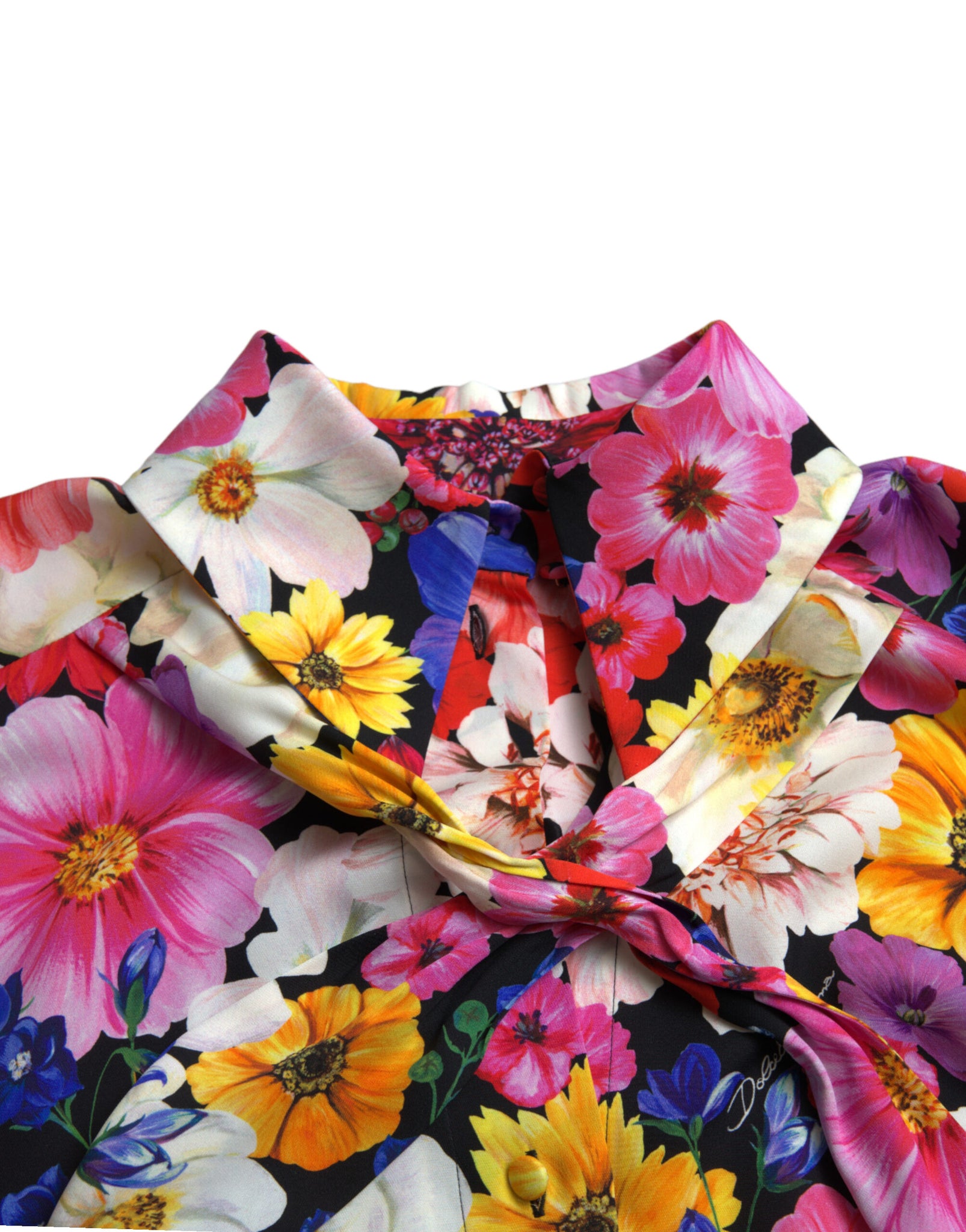 Dolce & Gabbana Multicolor Floral Ascot Collared Blouse Top