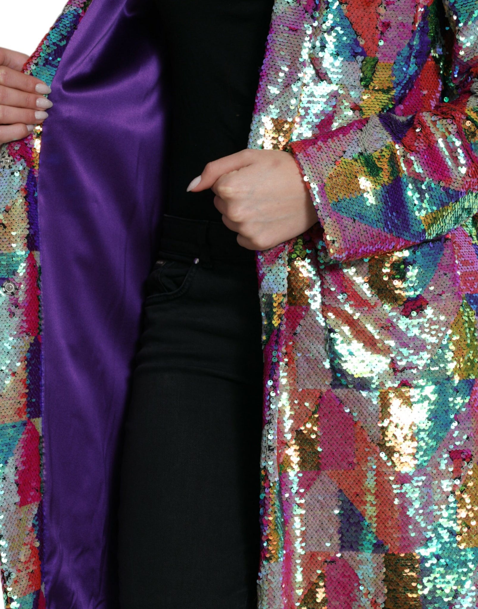 Dolce & Gabbana Multicolor Polyester Sequined Coat Jacket