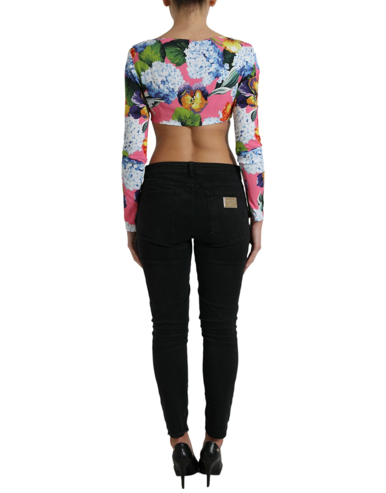 Dolce & Gabbana Multicolor Floral Long Sleeves Cropped Top