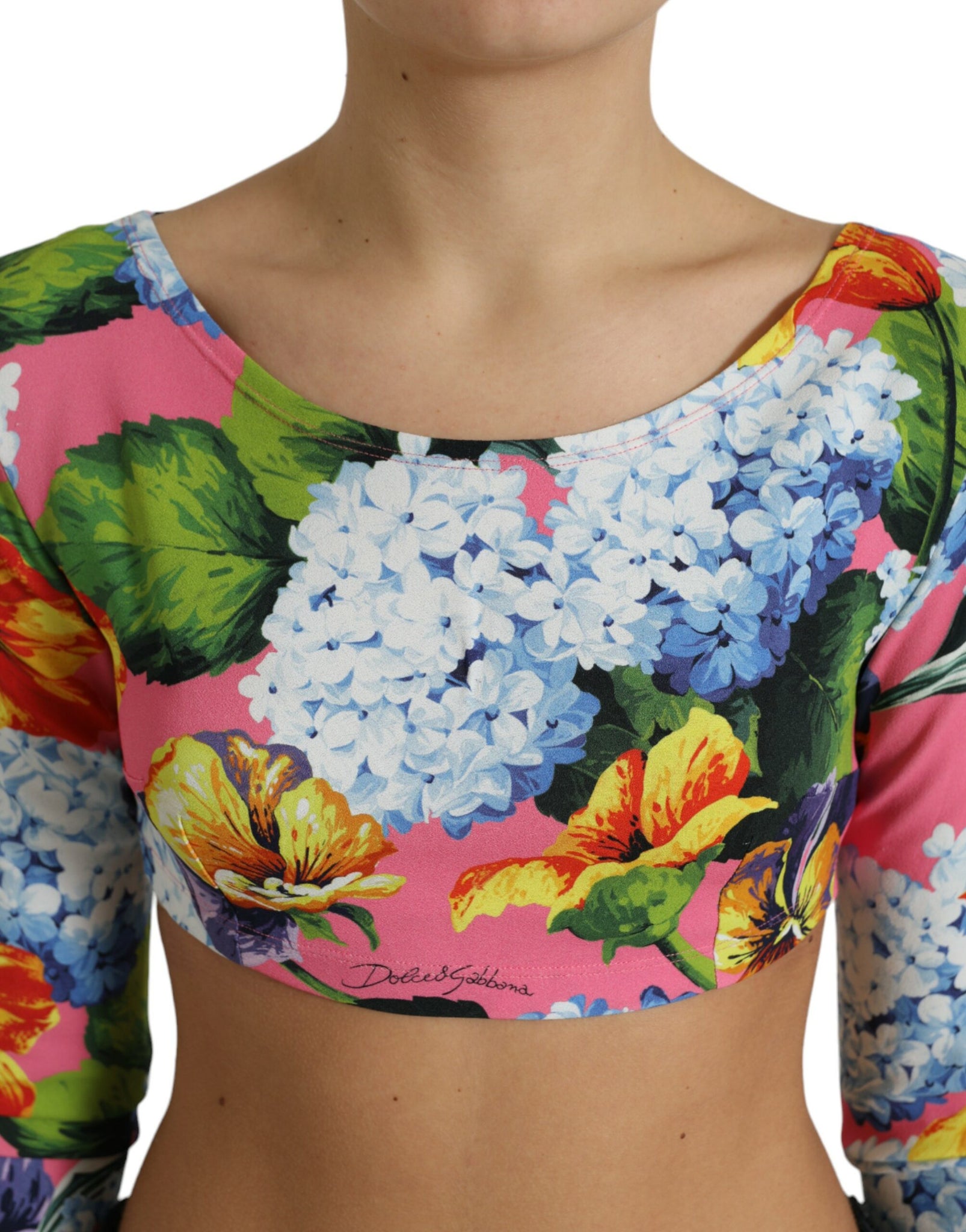 Dolce & Gabbana Multicolor Floral Long Sleeves Cropped Top