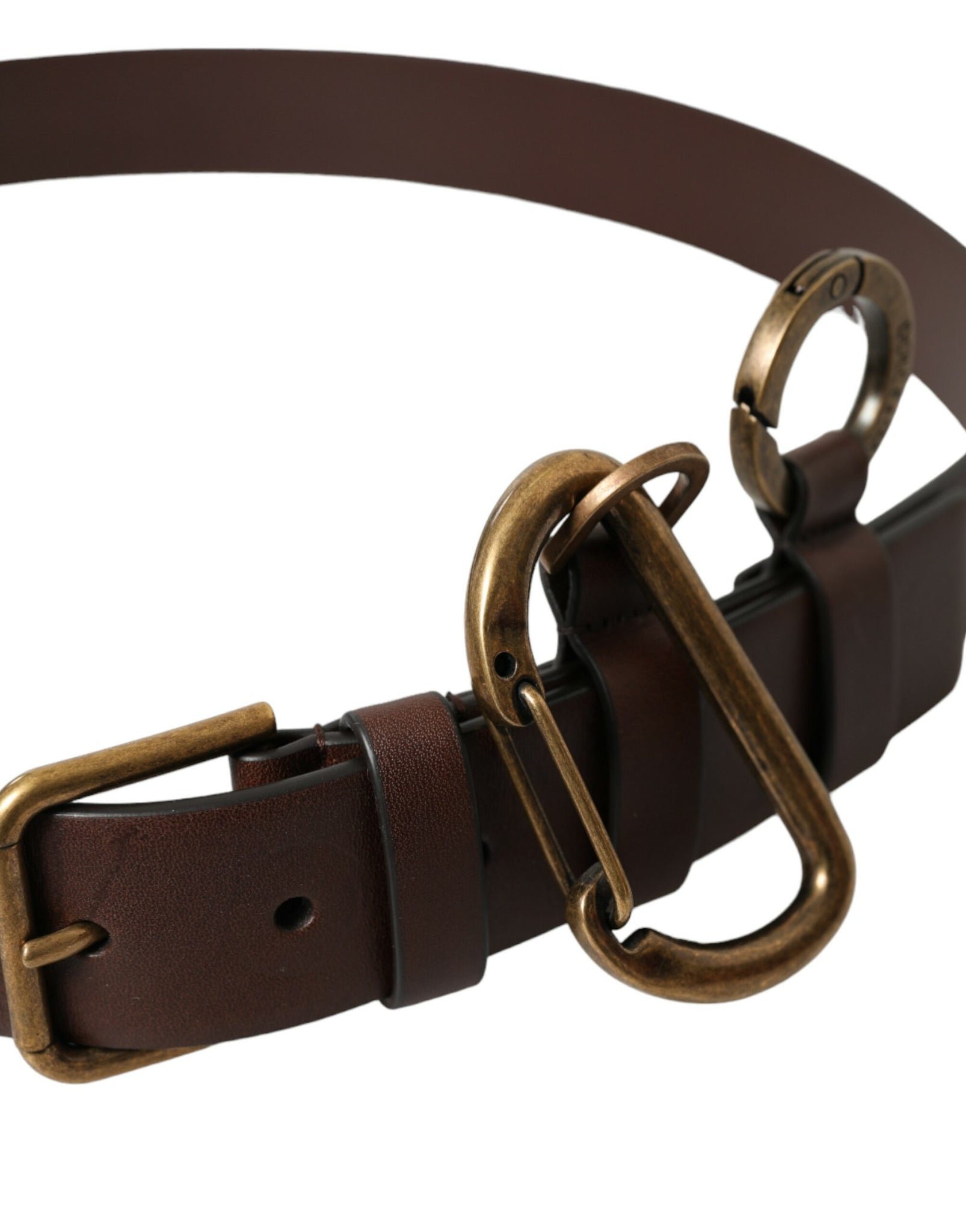 Dolce & Gabbana Brown Calf Leather Gold Metal Buckle Belt