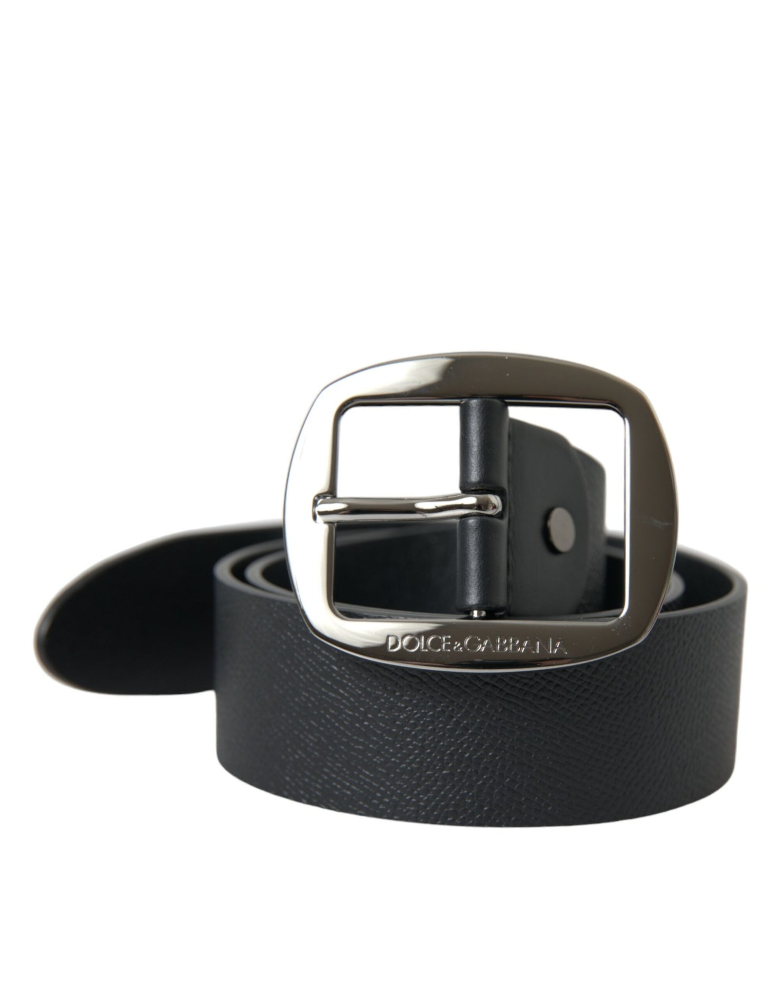 Dolce & Gabbana Black Calf Leather Silver Metal Buckle Belt