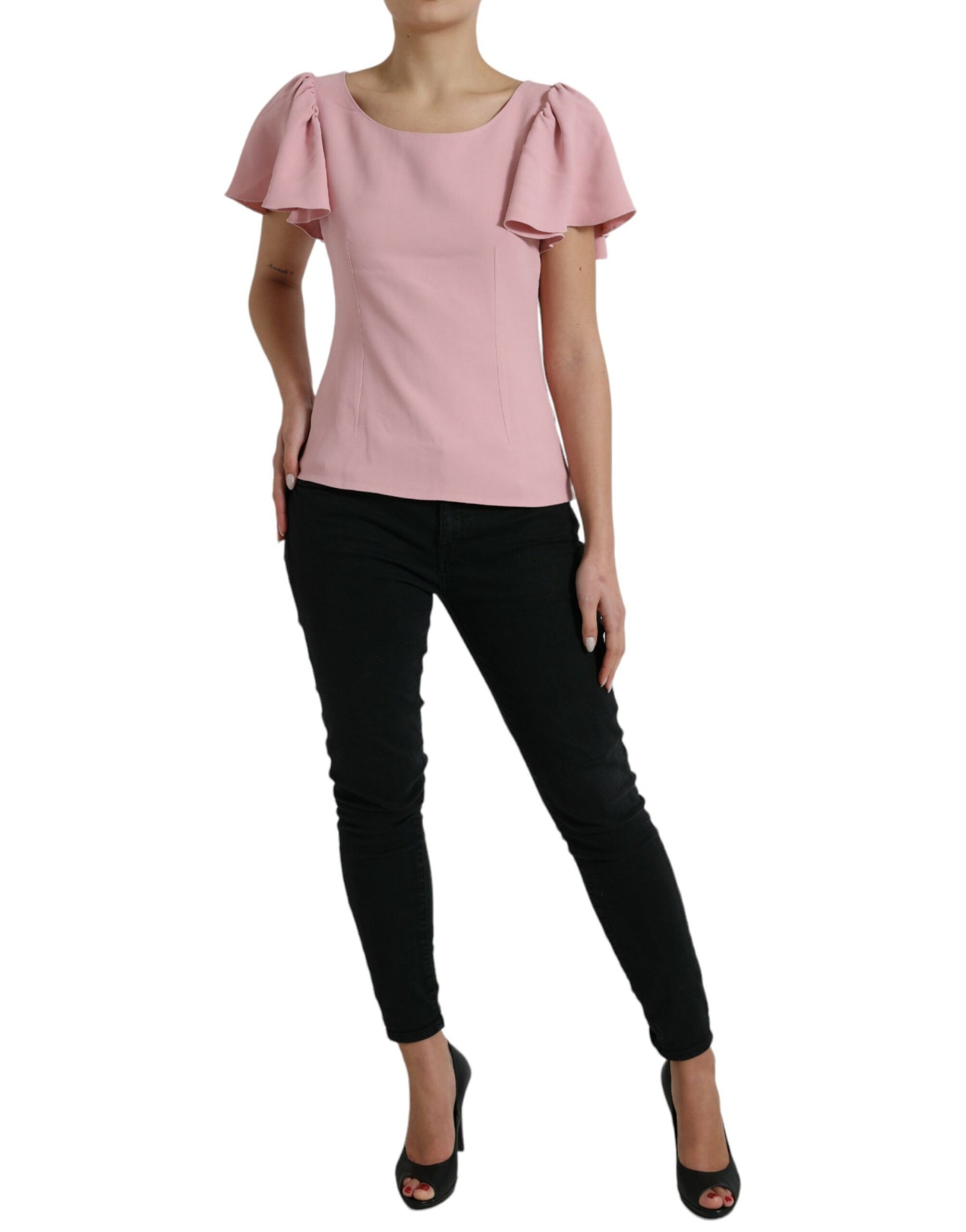 Dolce & Gabbana Pink Short Sleeves Round Neck Blouse Top