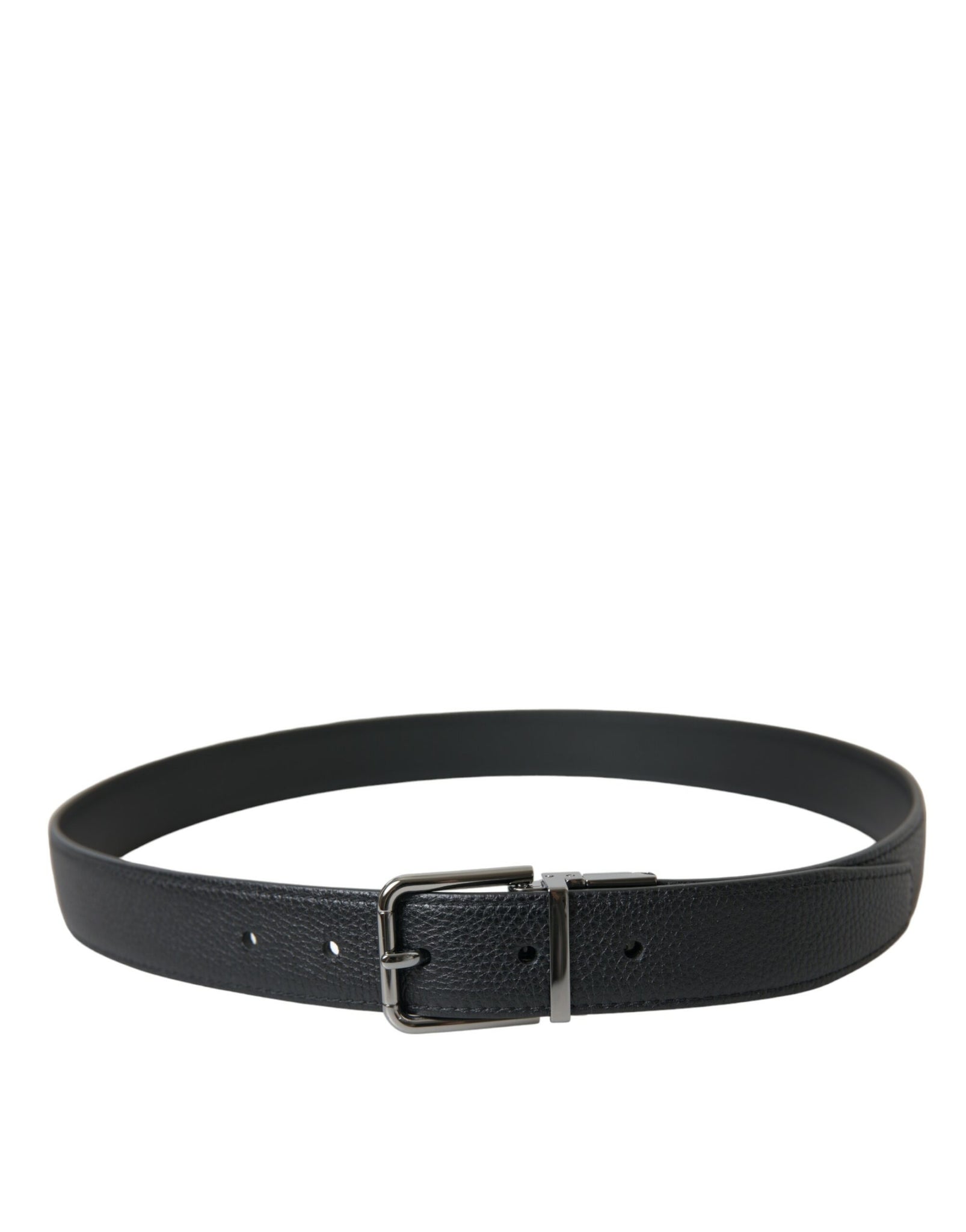 Dolce & Gabbana Black Leather Reversible Silver Buckle Belt