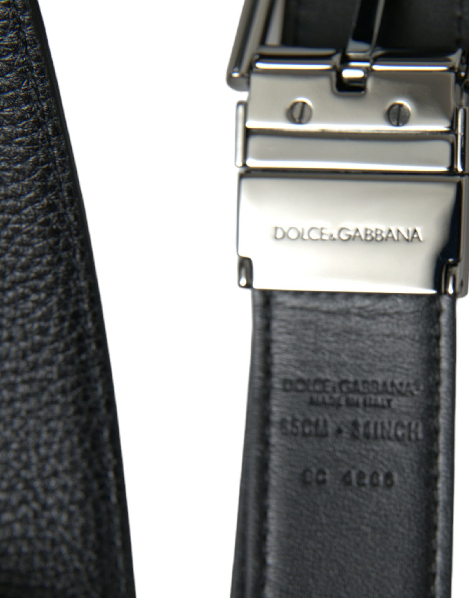 Dolce & Gabbana Black Leather Reversible Silver Buckle Belt