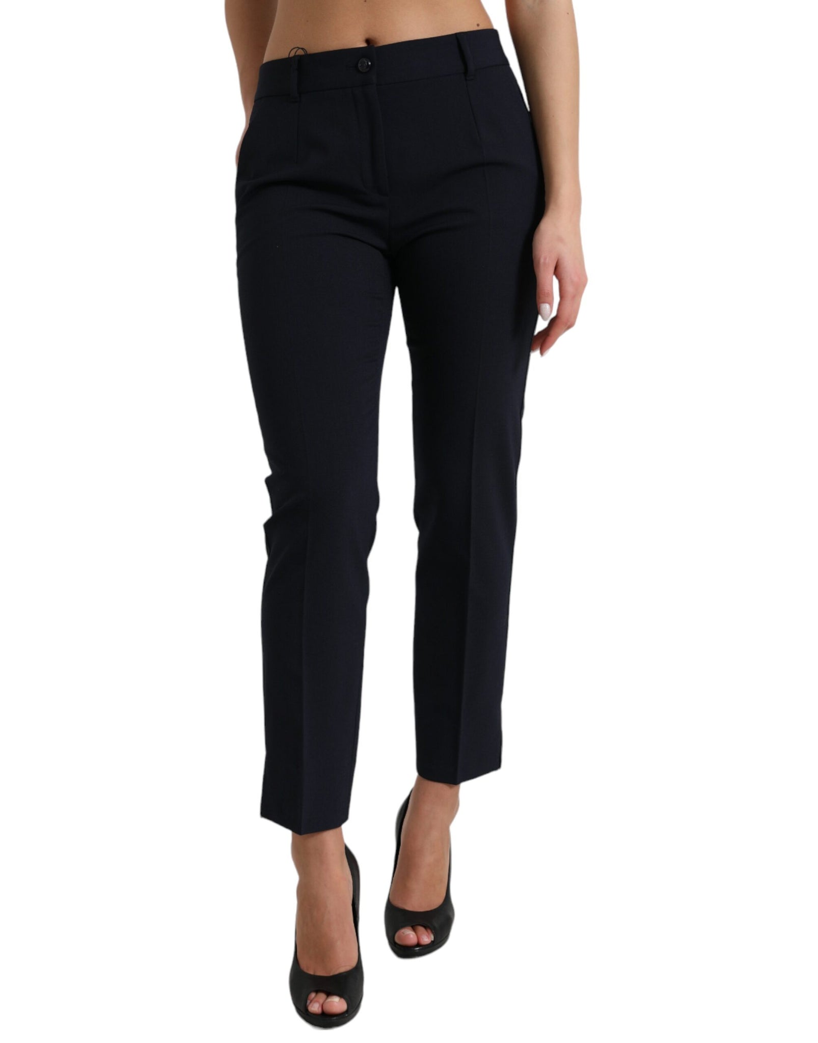 Dolce & Gabbana Blue Mid Waist Tapered Cropped Pants