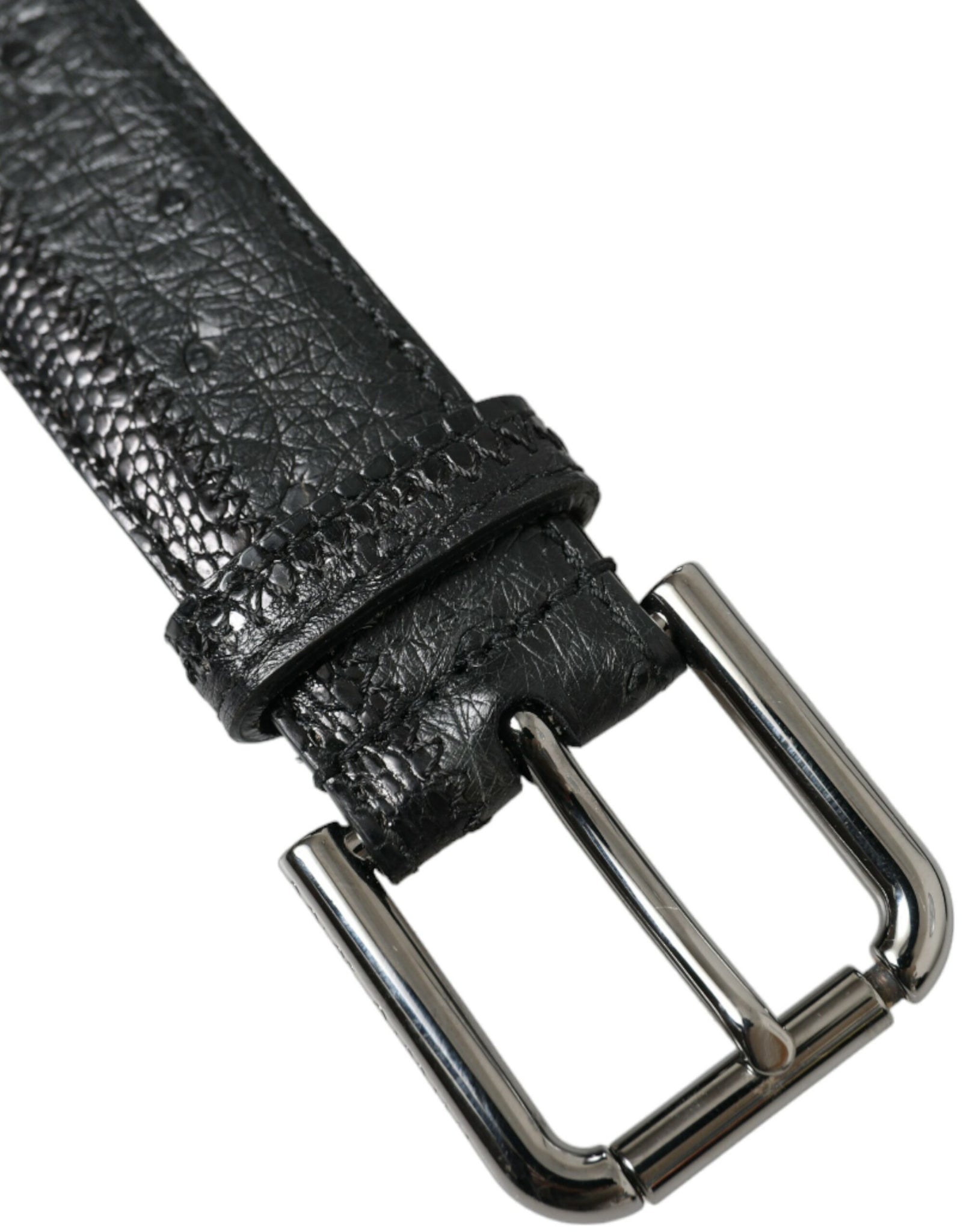 Dolce & Gabbana Black Exotic Leather Silver Metal Buckle Belt