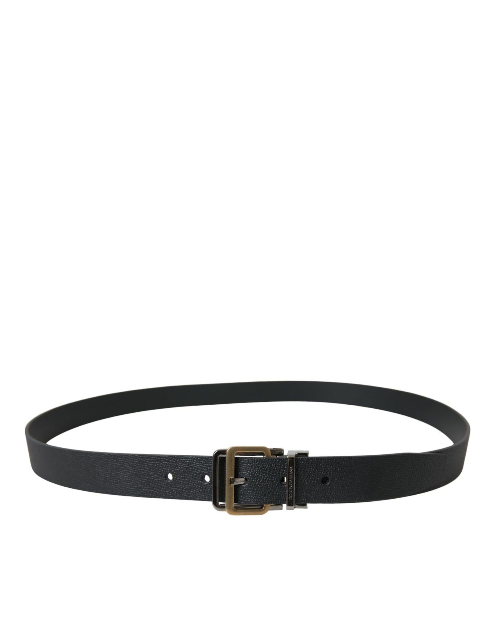 Dolce & Gabbana Black Leather Gold Silver Metal Buckle Belt