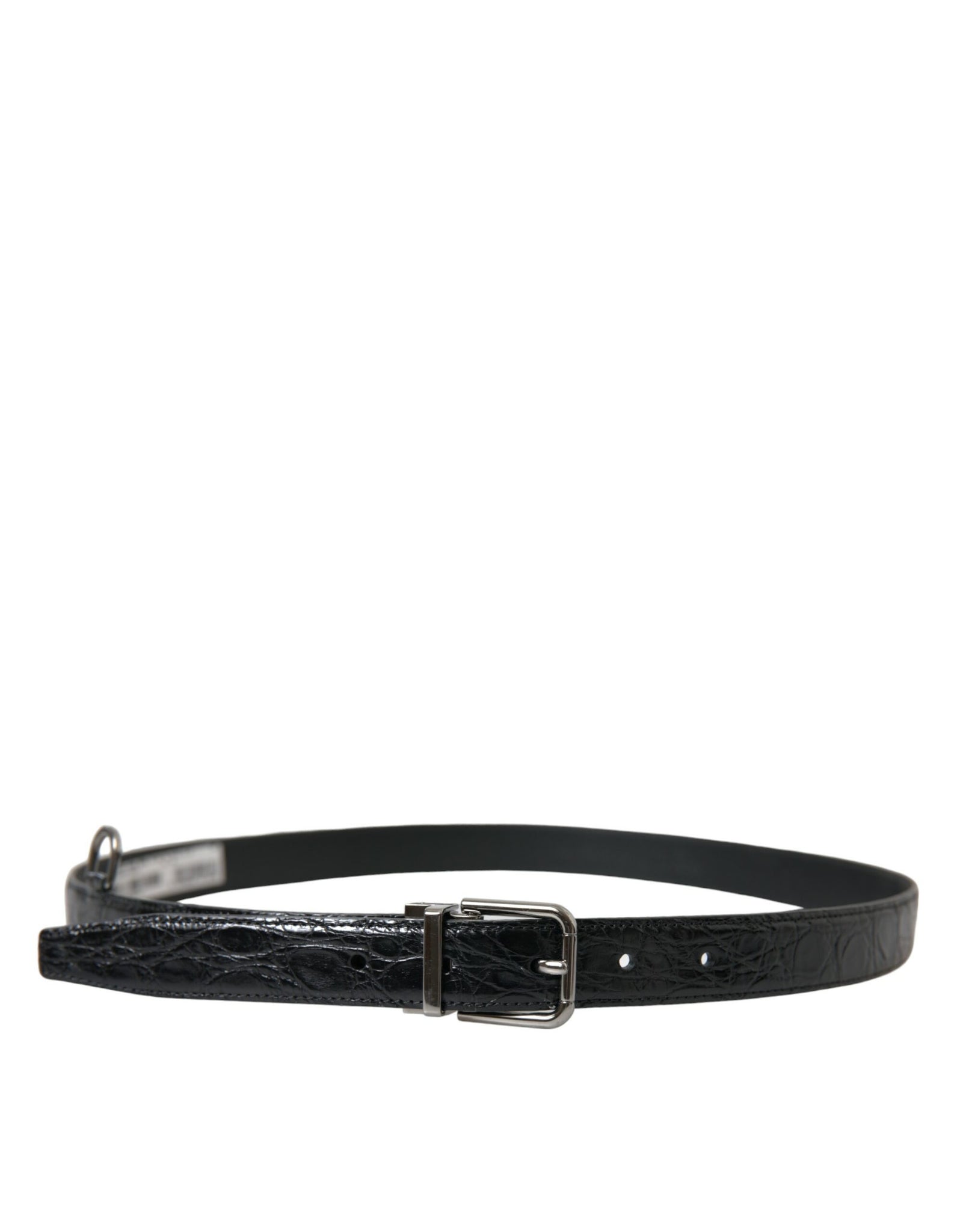 Dolce & Gabbana Black Leather Silver Metal Buckle Belt