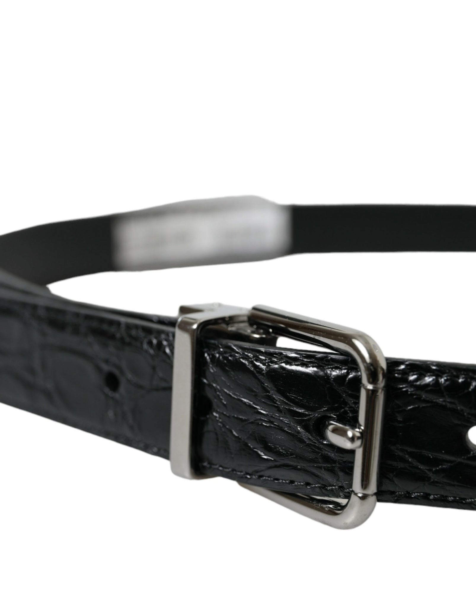 Dolce & Gabbana Black Leather Silver Metal Buckle Belt