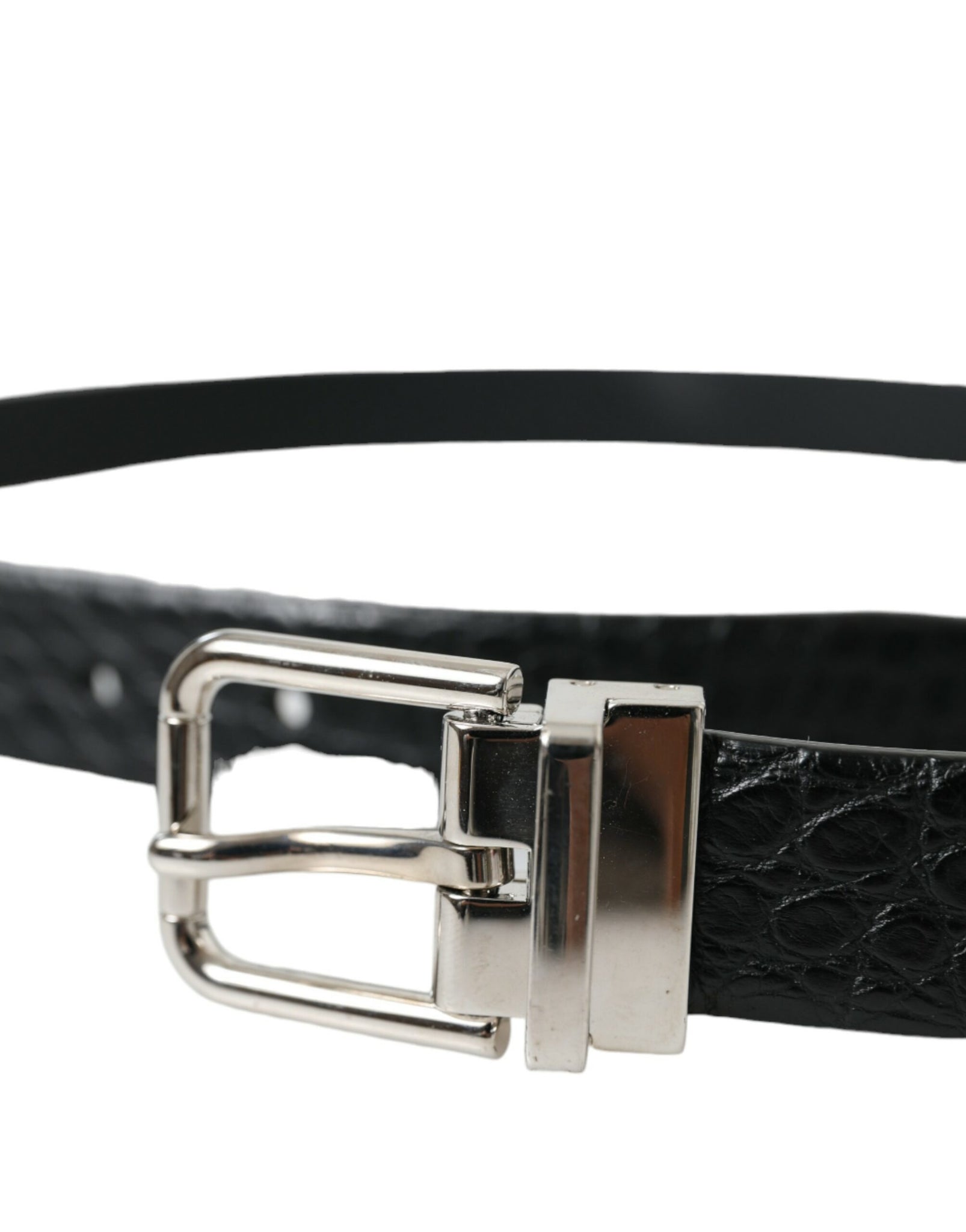 Dolce & Gabbana Black Alligator Leather Silver Buckle Belt