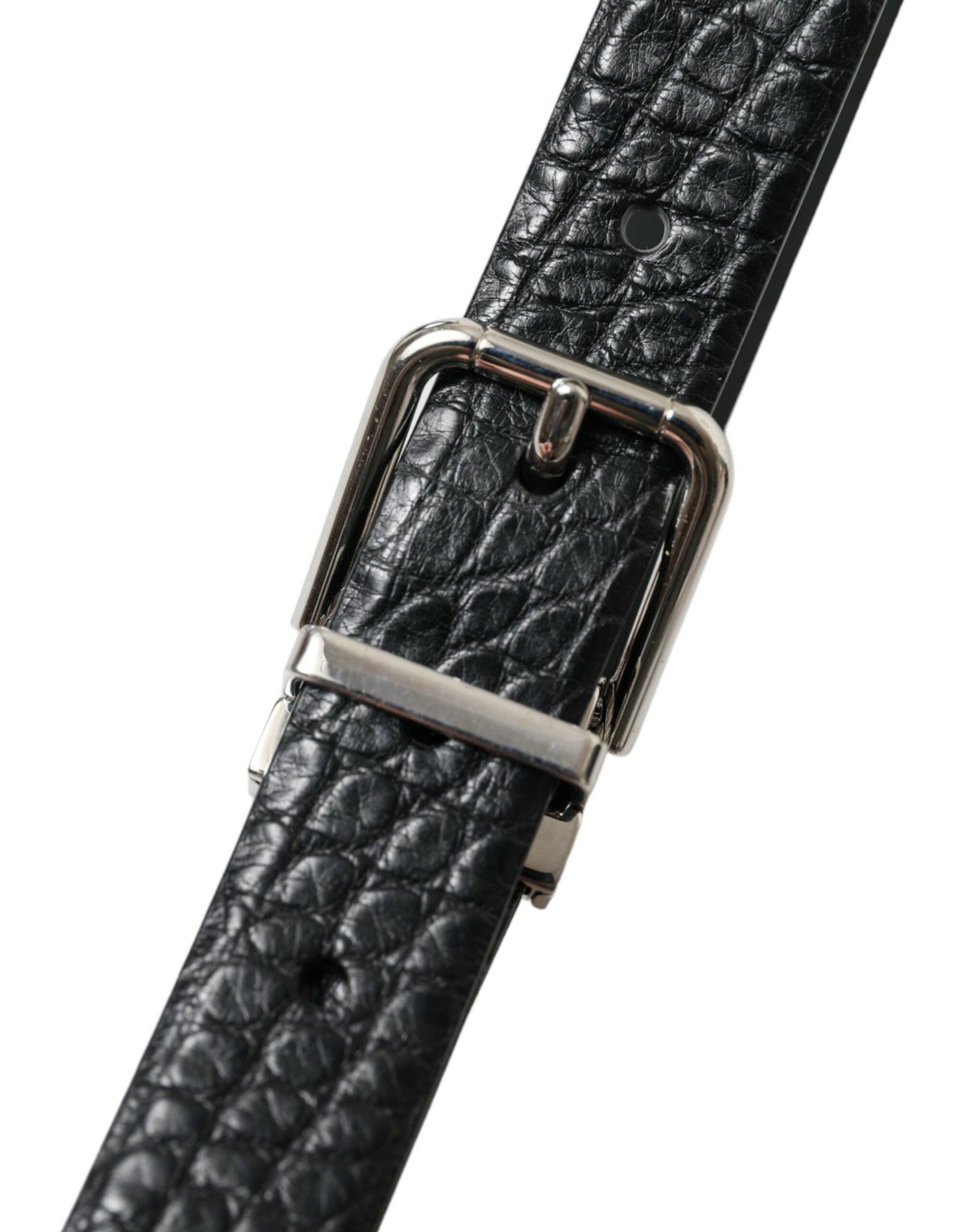 Dolce & Gabbana Black Alligator Leather Silver Buckle Belt