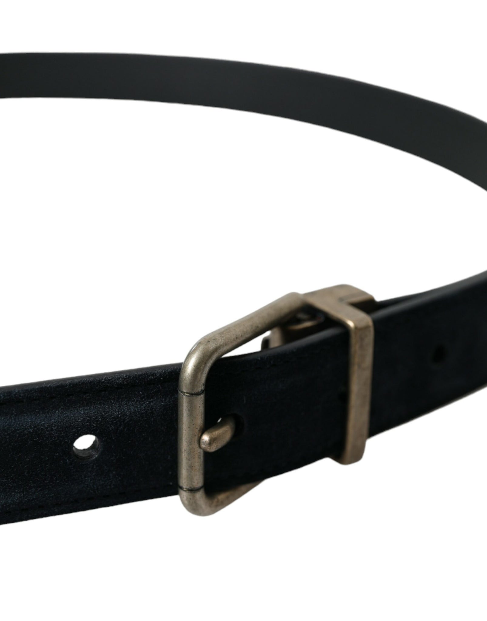 Dolce & Gabbana Blue Suede Leather Gold Metal Buckle Belt