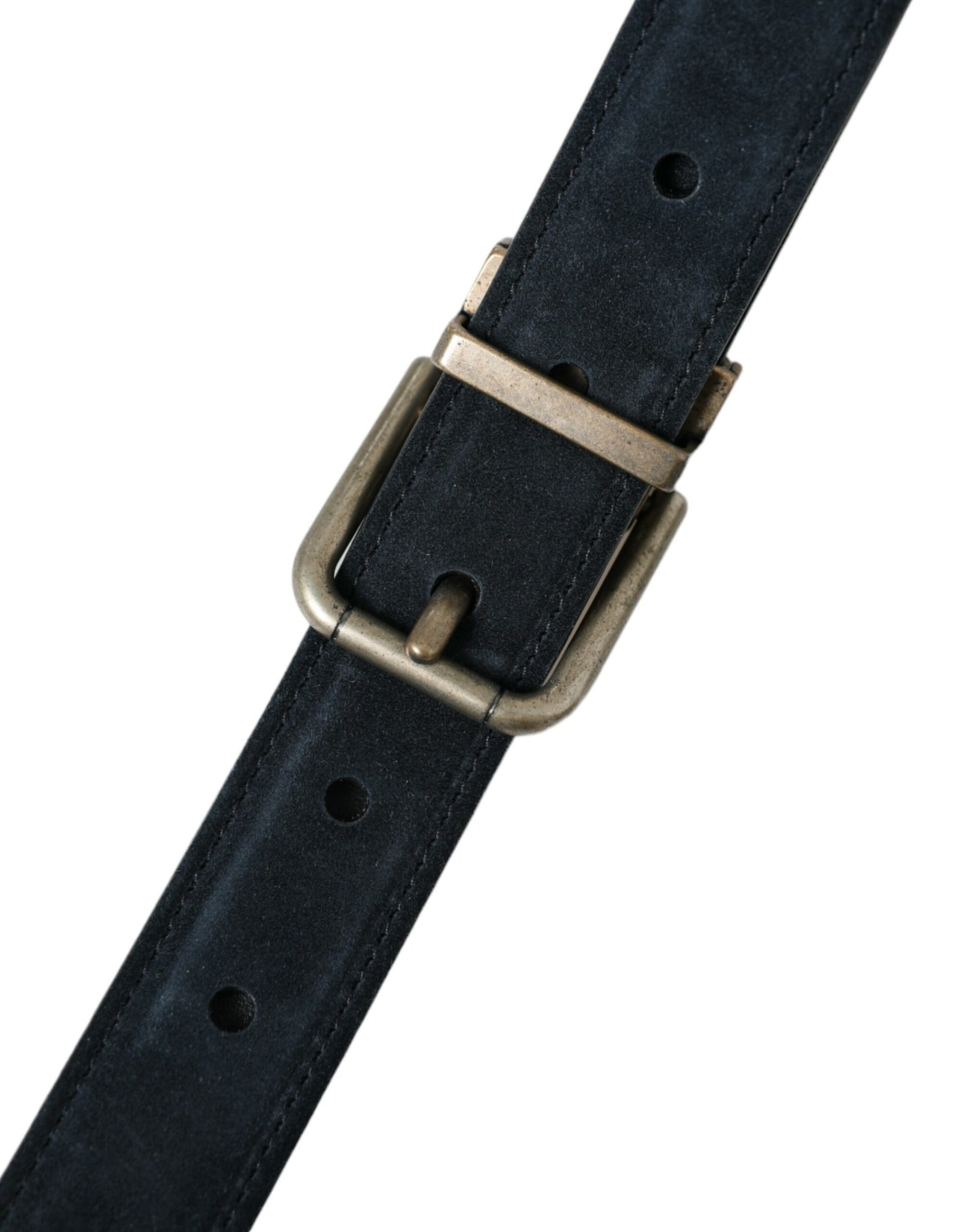 Dolce & Gabbana Blue Suede Leather Gold Metal Buckle Belt