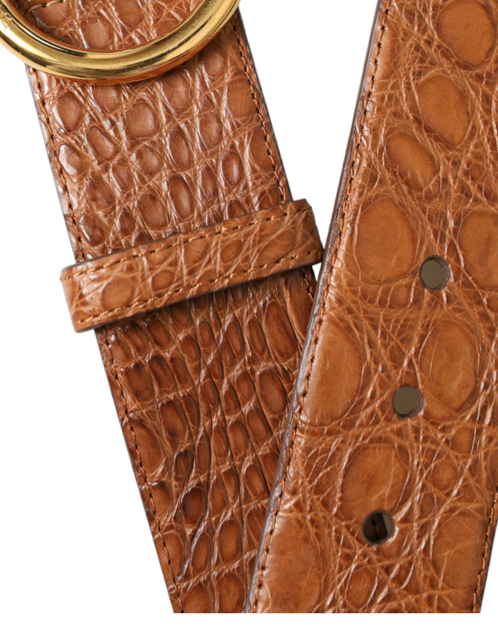 Dolce & Gabbana Brown Exotic Leather Round Buckle Belt