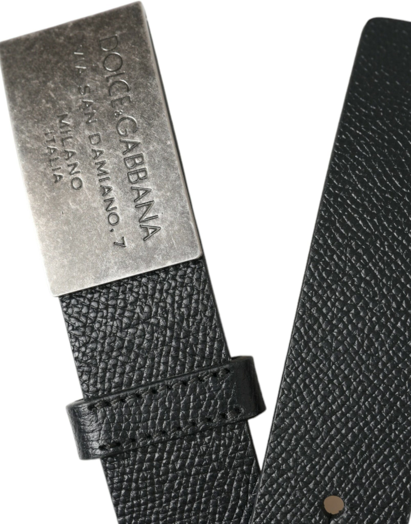 Dolce & Gabbana Black Leather Silver Rectangle Buckle Belt