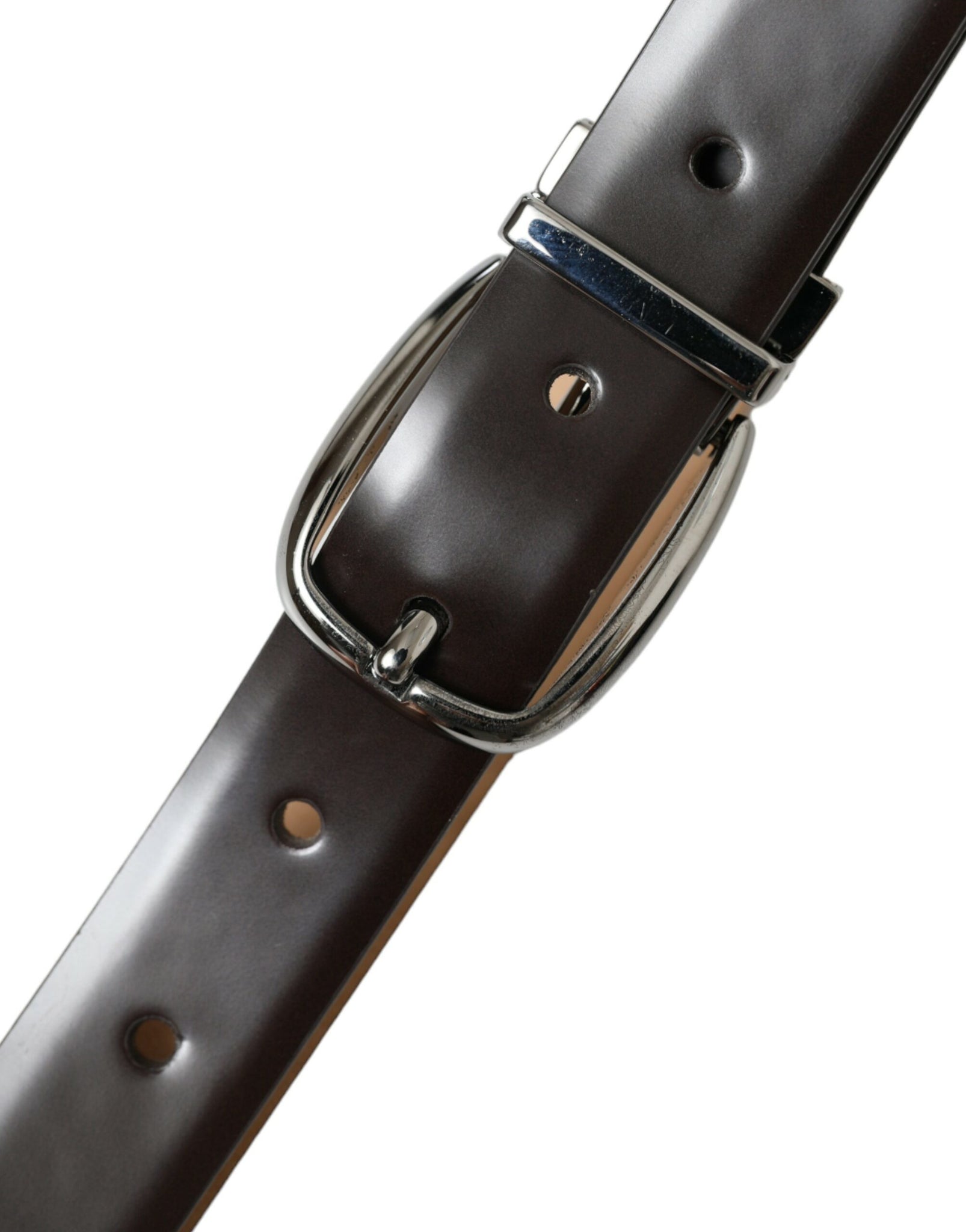 Dolce & Gabbana Dark Brown Leather Silver Metal Buckle Belt