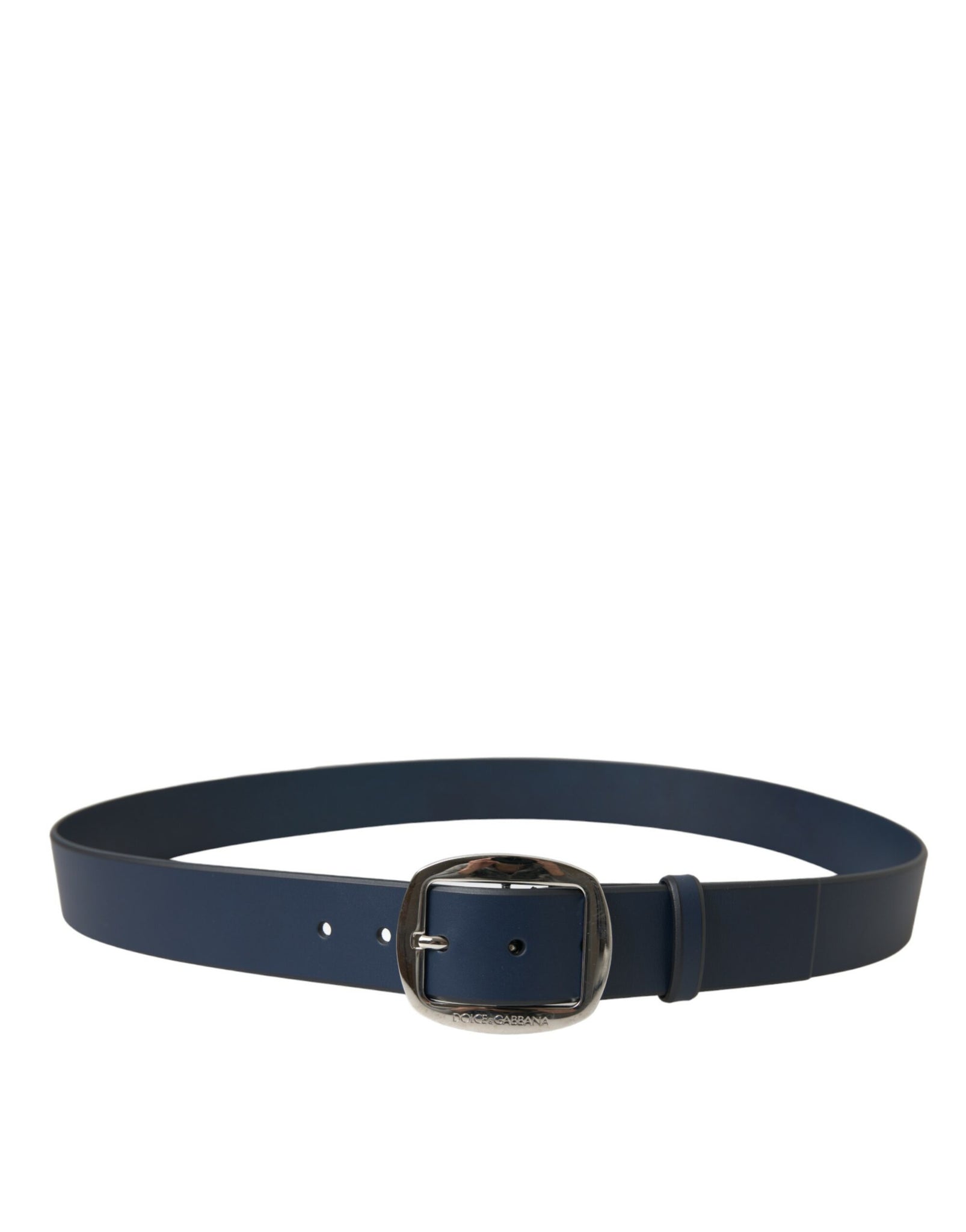 Dolce & Gabbana Blue Calf Leather Silver Metal Buckle Belt