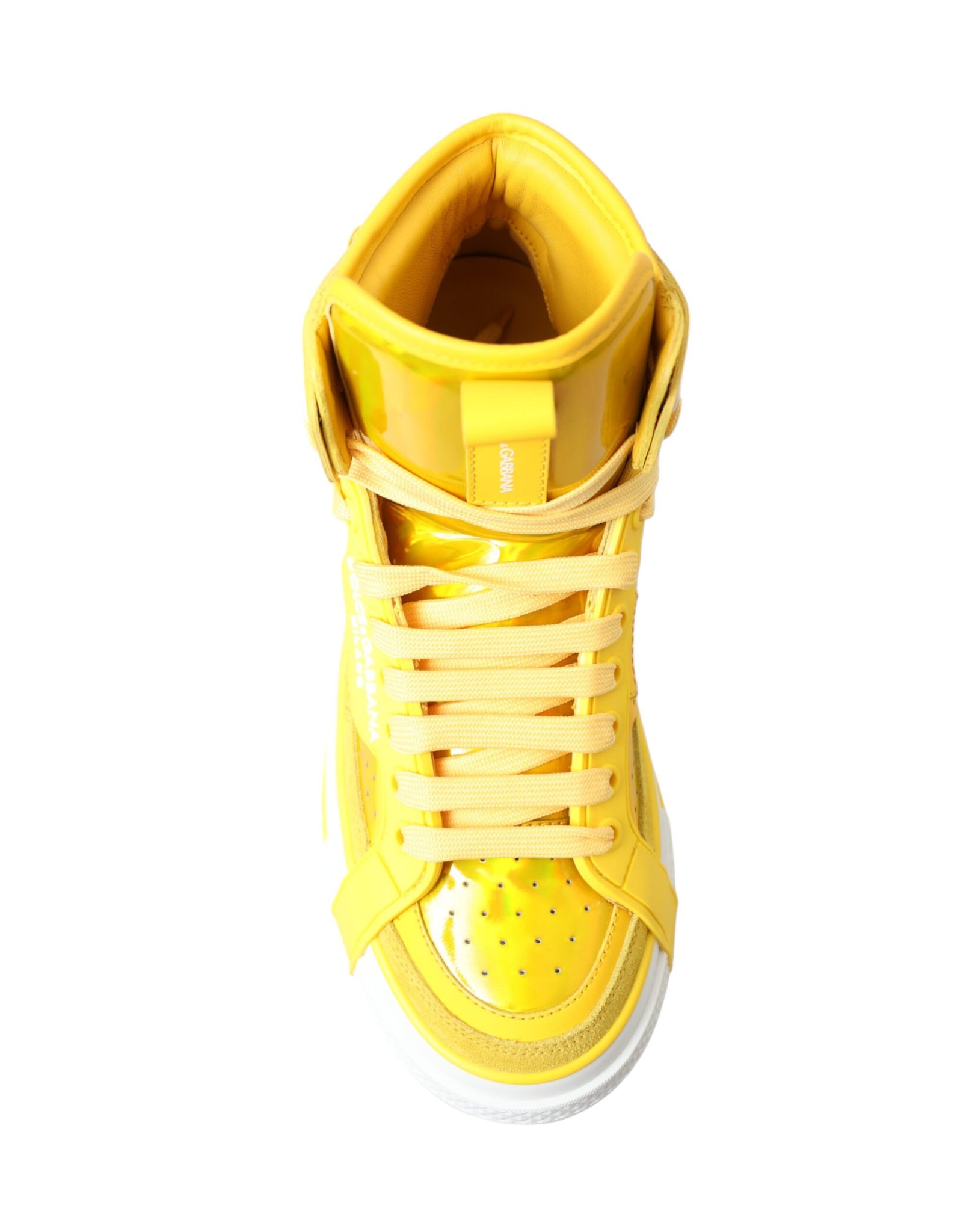 Dolce & Gabbana Yellow White Leather High Top Sneakers Shoes