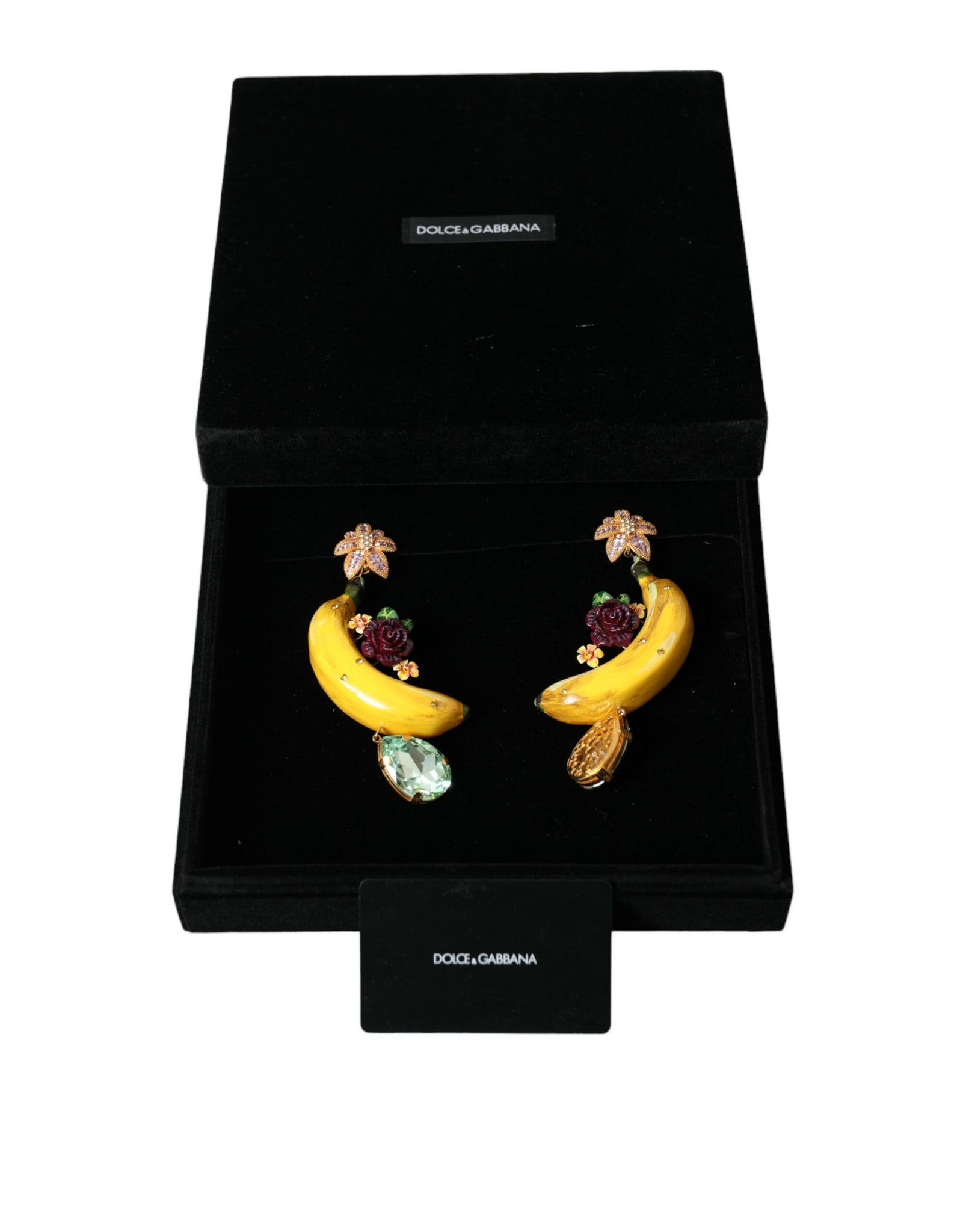 Dolce & Gabbana Gold Brass Crystal Banana Clip-on Jewelry Dangling Earrings