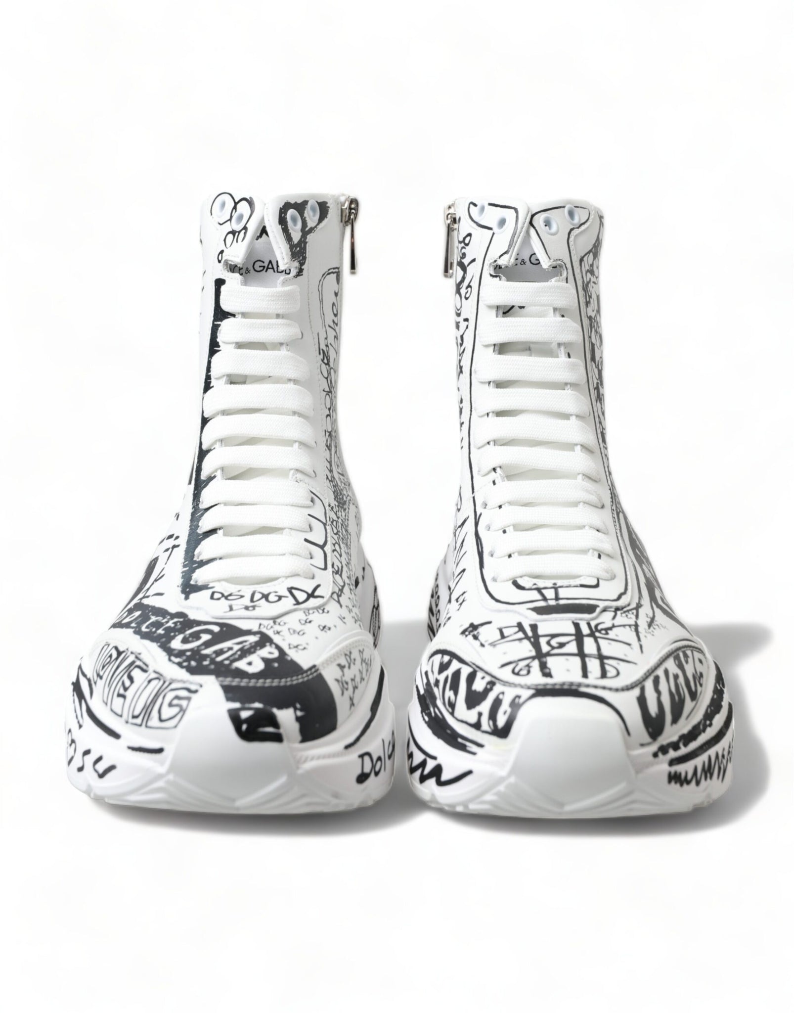 Dolce & Gabbana White Black Graffiti Daymaster Sneakers Shoes