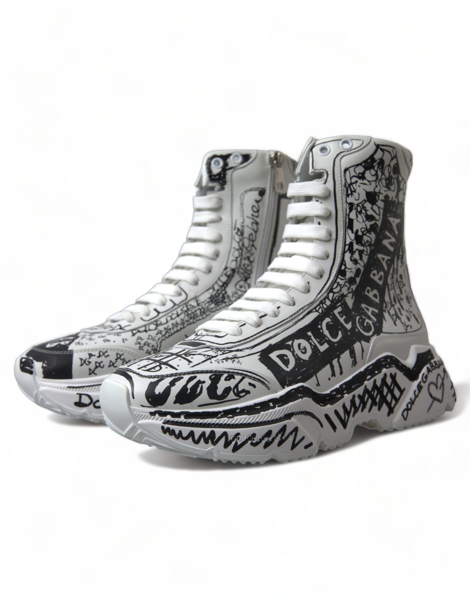 Dolce & Gabbana White Black Graffiti Daymaster Sneakers Shoes