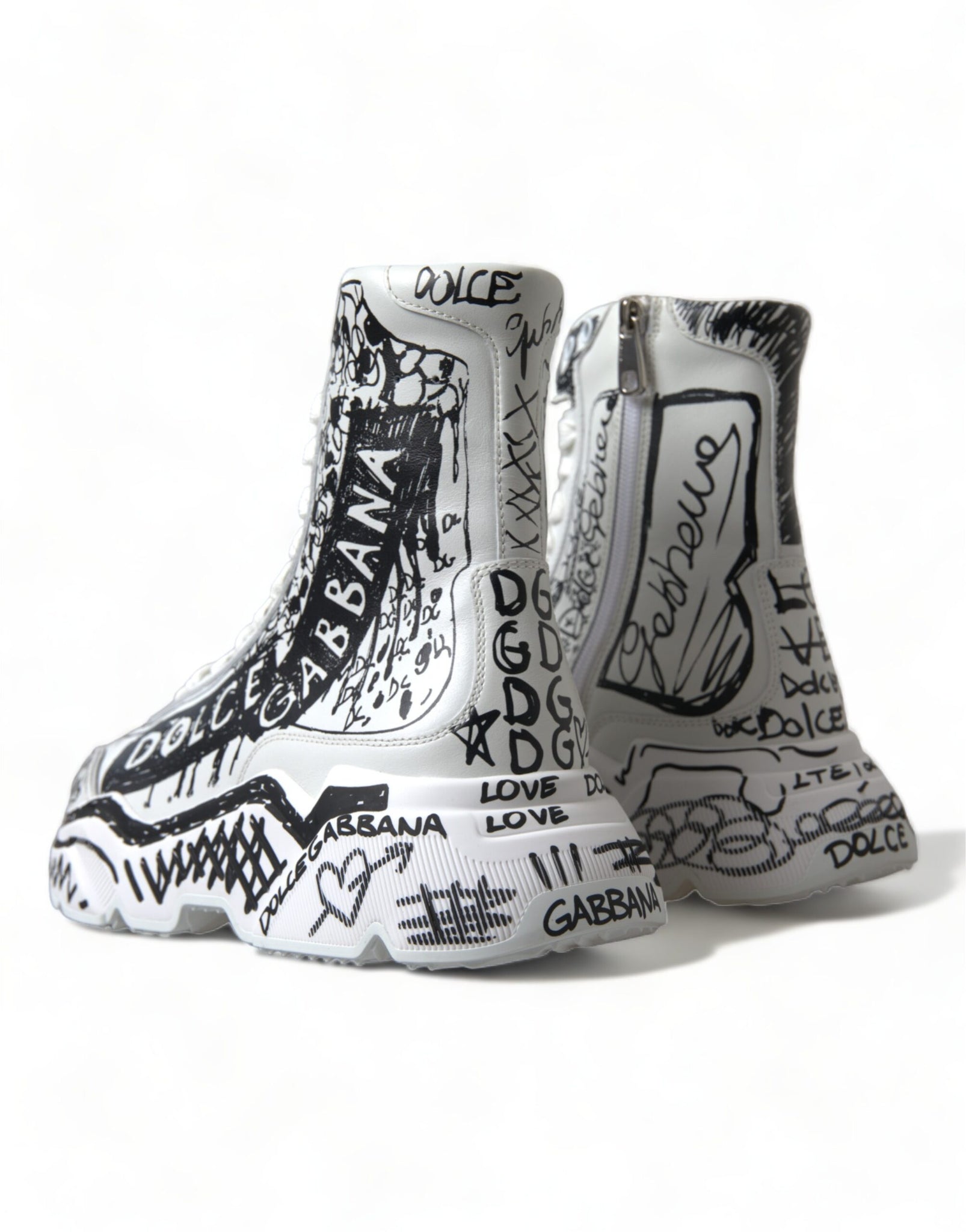 Dolce & Gabbana White Black Graffiti Daymaster Sneakers Shoes