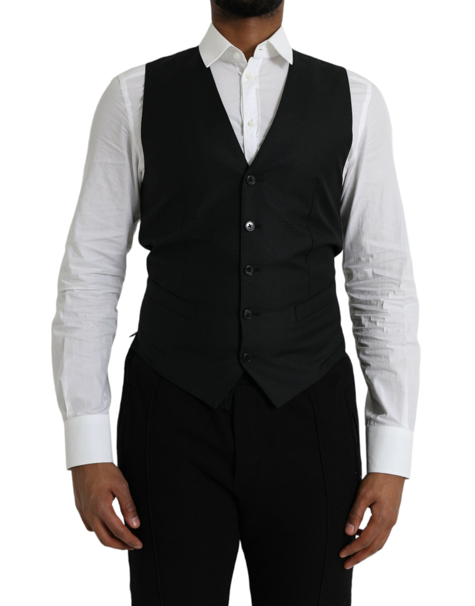 Dolce & Gabbana Black Wool Waistcoat Dress Formal Vest