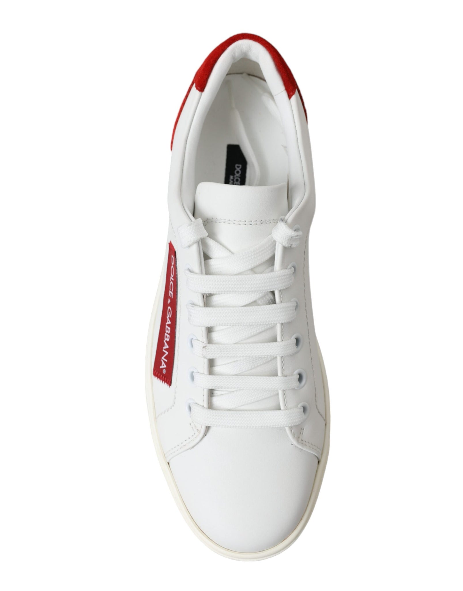 Dolce & Gabbana White Red Leather Low Top Sneakers Shoes